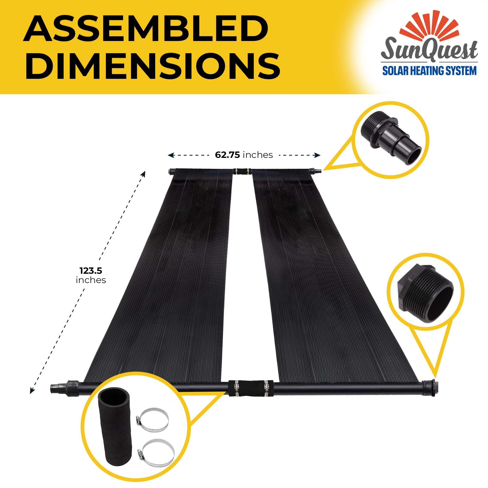 SunQuest Solar Pool Heater Panels - 2 Pack (2ft x 10ft) Solar Collectors with Diverter Kit - Efficient Solar Water Heater for Above Ground & Inground Pools - DIY-Friendly Polypropylene UV-Resistant Panels - Perfect for Extending Swimming Season & Reducing Energy Costs