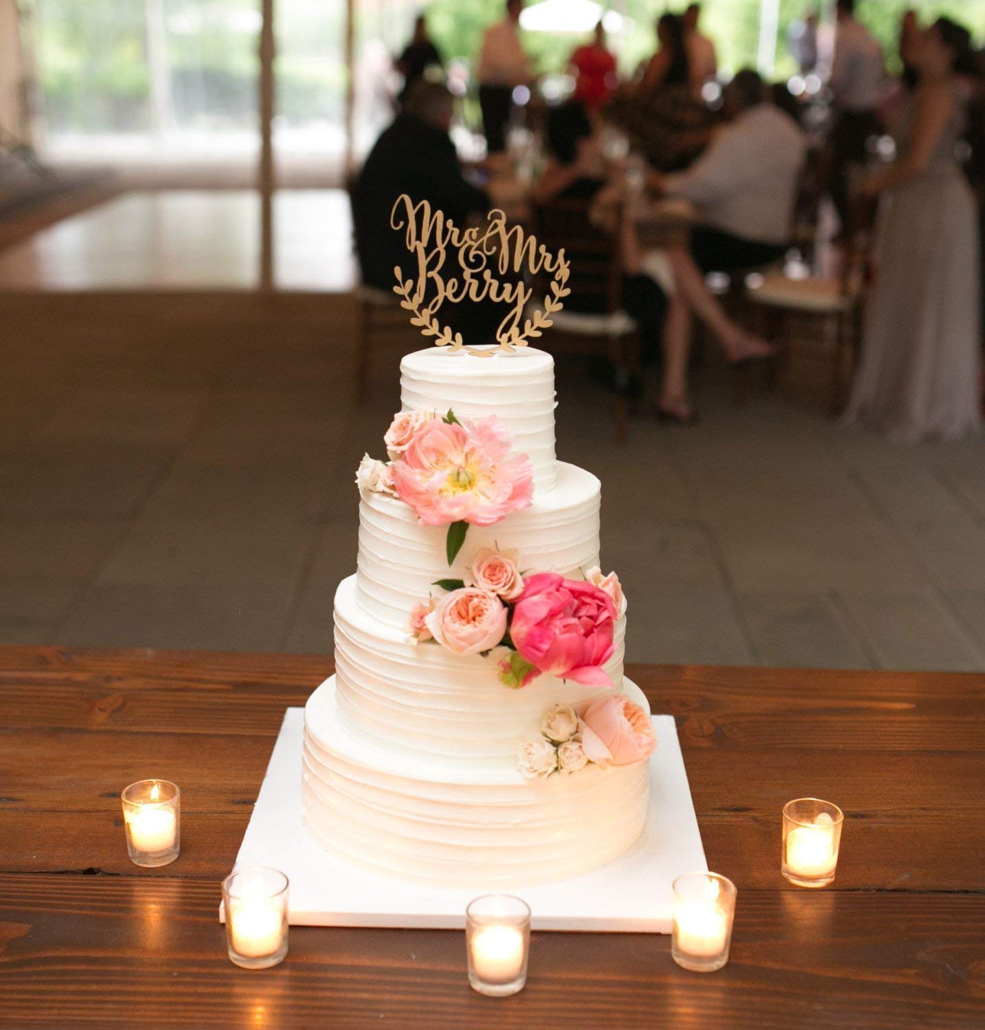 Custom Wedding Cake Topper - Personalized Rustic Cake Topper with Leaf Design & Names - Perfect for Wedding Cakes, Anniversary Cakes & Special Occasion Desserts