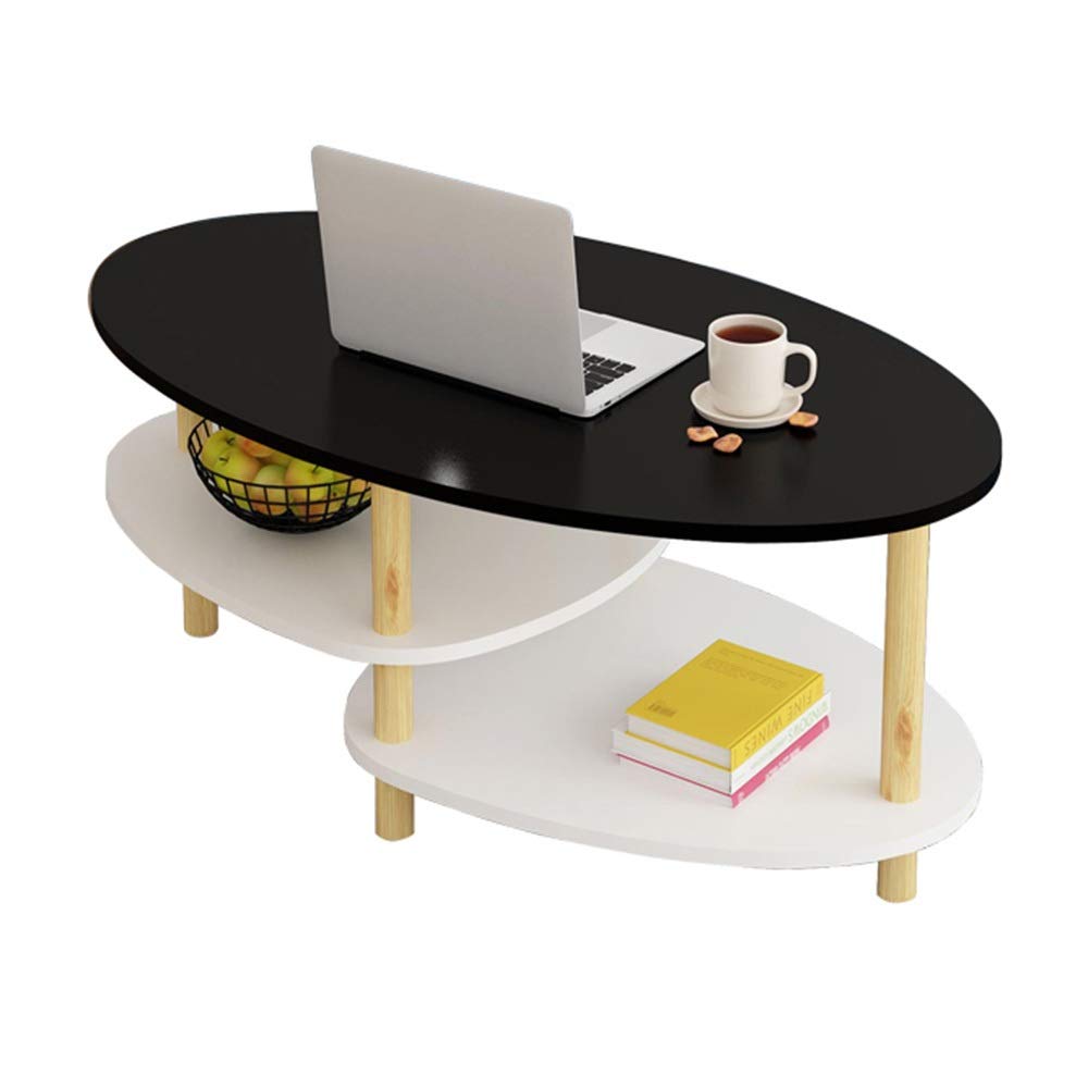 Solid Wood Oval Folding Coffee Table - 3-Tier Side Table with Storage for Living Room, Office & Bedroom | Multi-Functional Computer Desk & Furniture Locker (Color A)