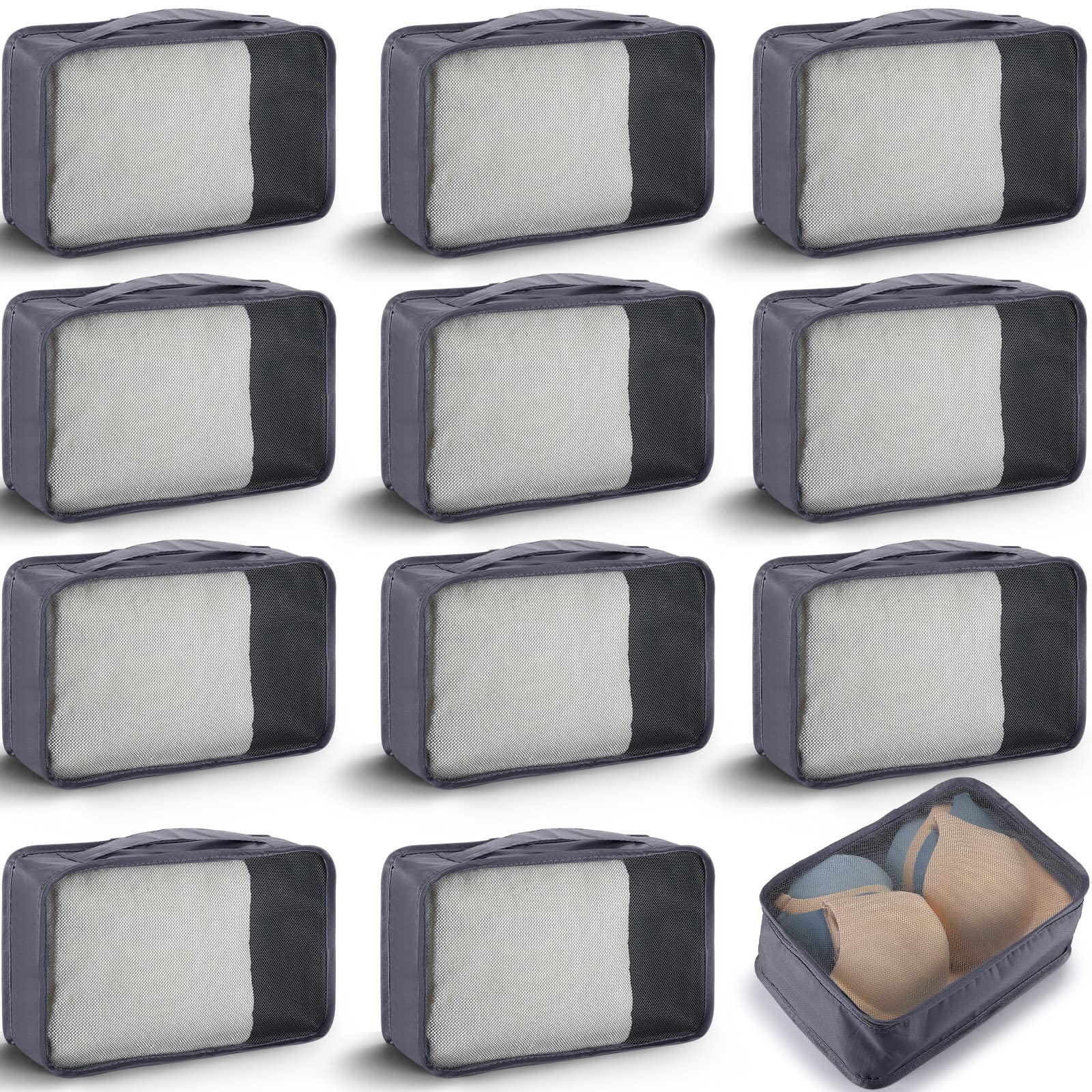 12-Piece Travel Packing Cubes Set - Lightweight Mesh Luggage Organizer Bags (12x8x5 Inches, Grey) - Perfect for Suitcase Organization, Business Trips & Weekend Getaways