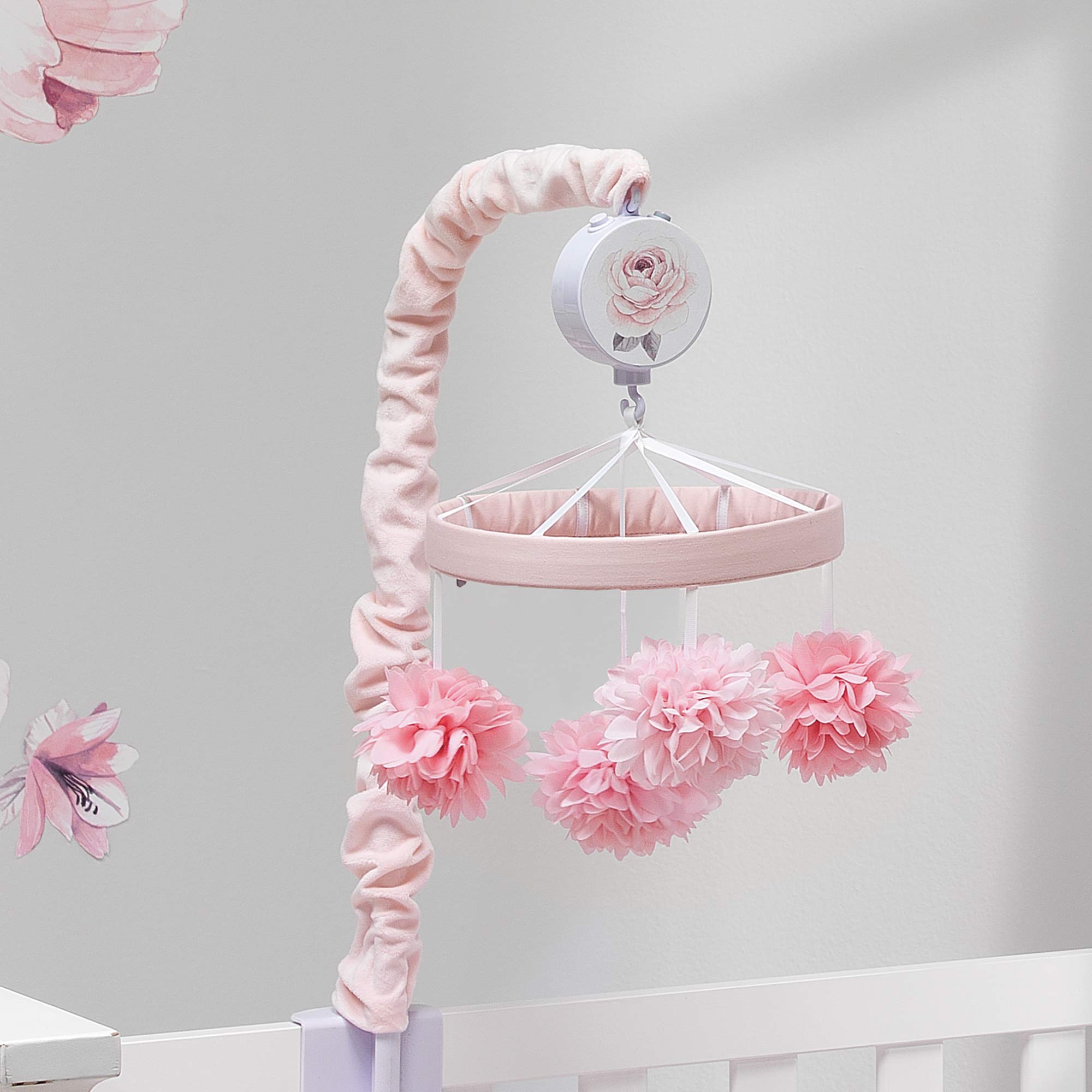 Lambs & Ivy Signature Botanical Baby Pink Floral Musical Crib Mobile - Soothing Nursery Decor for Newborns & Infants | Perfect for Bedtime & Playtime