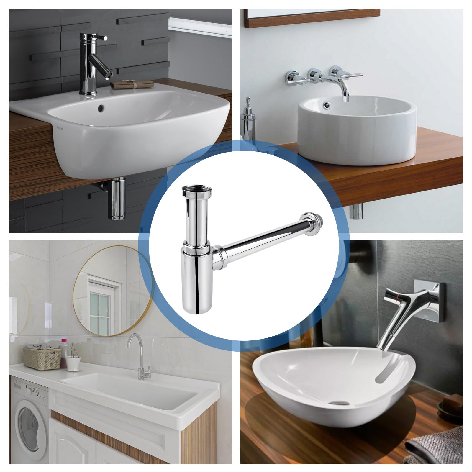 Universal Sink Siphon with Odor Trap - Chrome Plated Drain Pipe for Bathroom & Washbasin - Perfect Fit, Leak-Proof Design for Home & Commercial Use