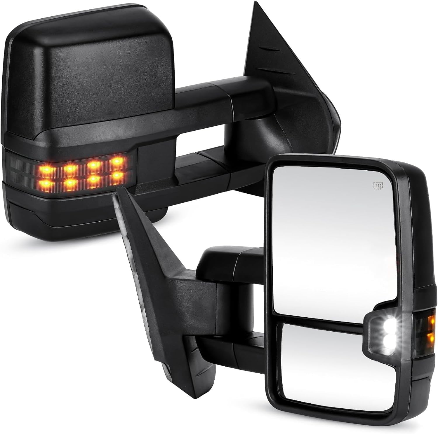 2003-2007 Chevy Silverado & GMC Sierra 1500/2500/3500 HD Towing Mirrors - Power Heated, Smoked Lens, Turn Signal & Clearance Lights (Pair) - Perfect for Towing Trailers, Boats & RVs