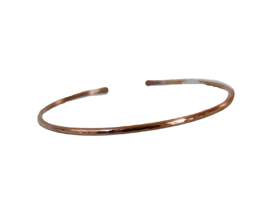 Stackable Minimalist Hammered Copper Cuff Bracelet - Thin Open-Ended Textured Metal Bangle with Polished Shine (9 Inch) - Perfect for Boho Chic Outfits, Layered Jewelry Looks & Everyday Wear