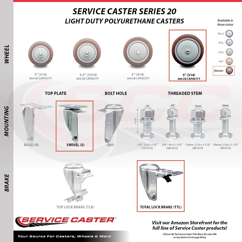 Cambro Dish Caddies & Utility Truck Replacement Caster Wheels Set - 4 Swivel Casters with Total Lock Brakes - Heavy Duty Commercial Kitchen Equipment - Perfect for Restaurant Food Transport and Dishwashing Stations