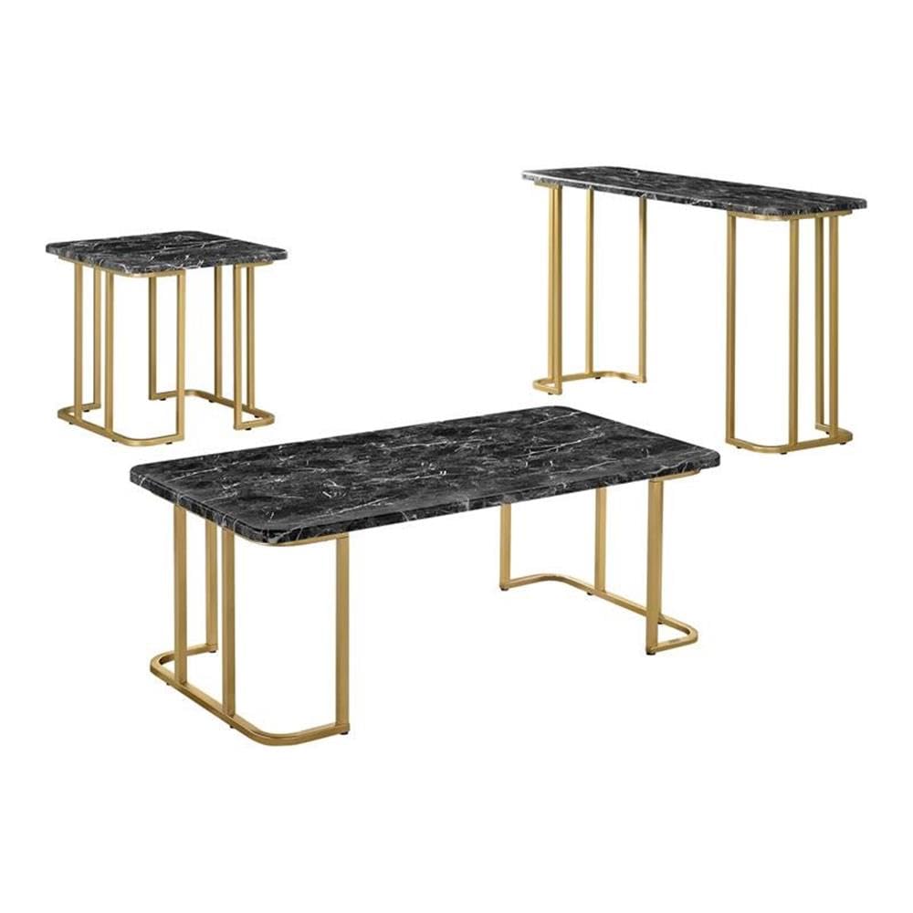 Furniture of America Clotten Metal 3-Piece Coffee Table Set in Black - Modern Living Room Furniture for Home & Office Decor
