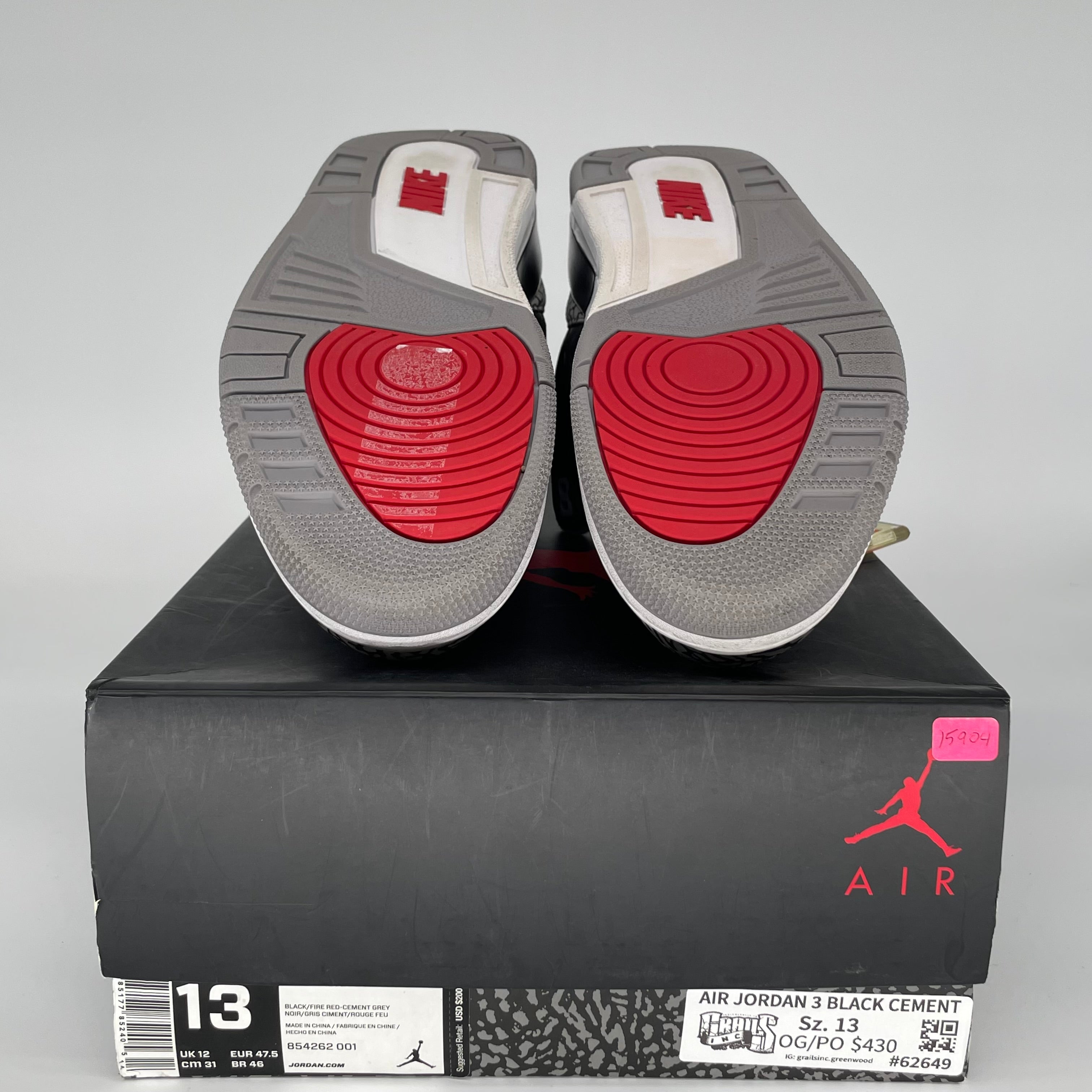 Original Air Jordan 3 Retro 'Black Cement' Men's Basketball Shoes - Size 13 (854262-001) - Perfect for Sneaker Collectors & Streetwear Fashion