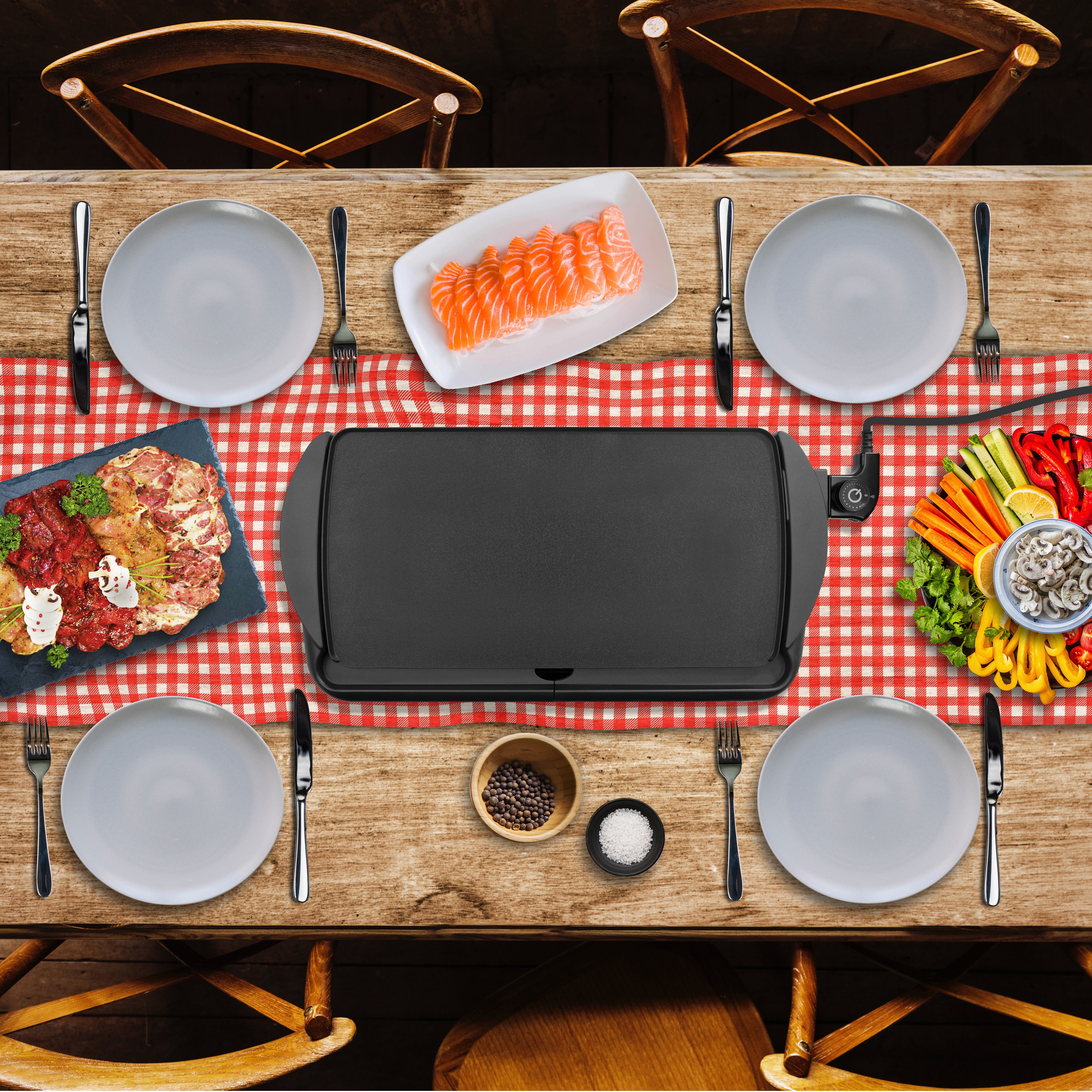 Duronic GP20 Electric Teppanyaki Grill - Indoor BBQ Grill with Non-Stick Surface, Large 52x27cm Griddle for Party, Family Gatherings & Easy Tabletop Cooking | Perfect for Home, Camping & Outdoor Events