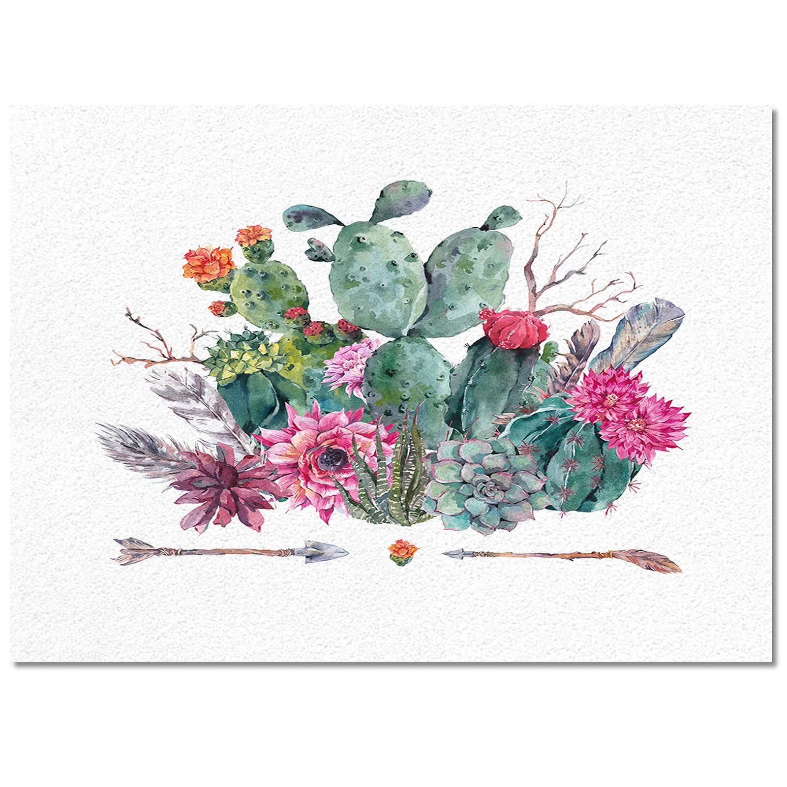 5' x 8' Non-Slip Watercolor Cactus Floral Area Rug - Soft Rectangle Floor Mat for Living Room, Bedroom & Dorm | Boho Home Decor, Perfect for High Traffic Areas