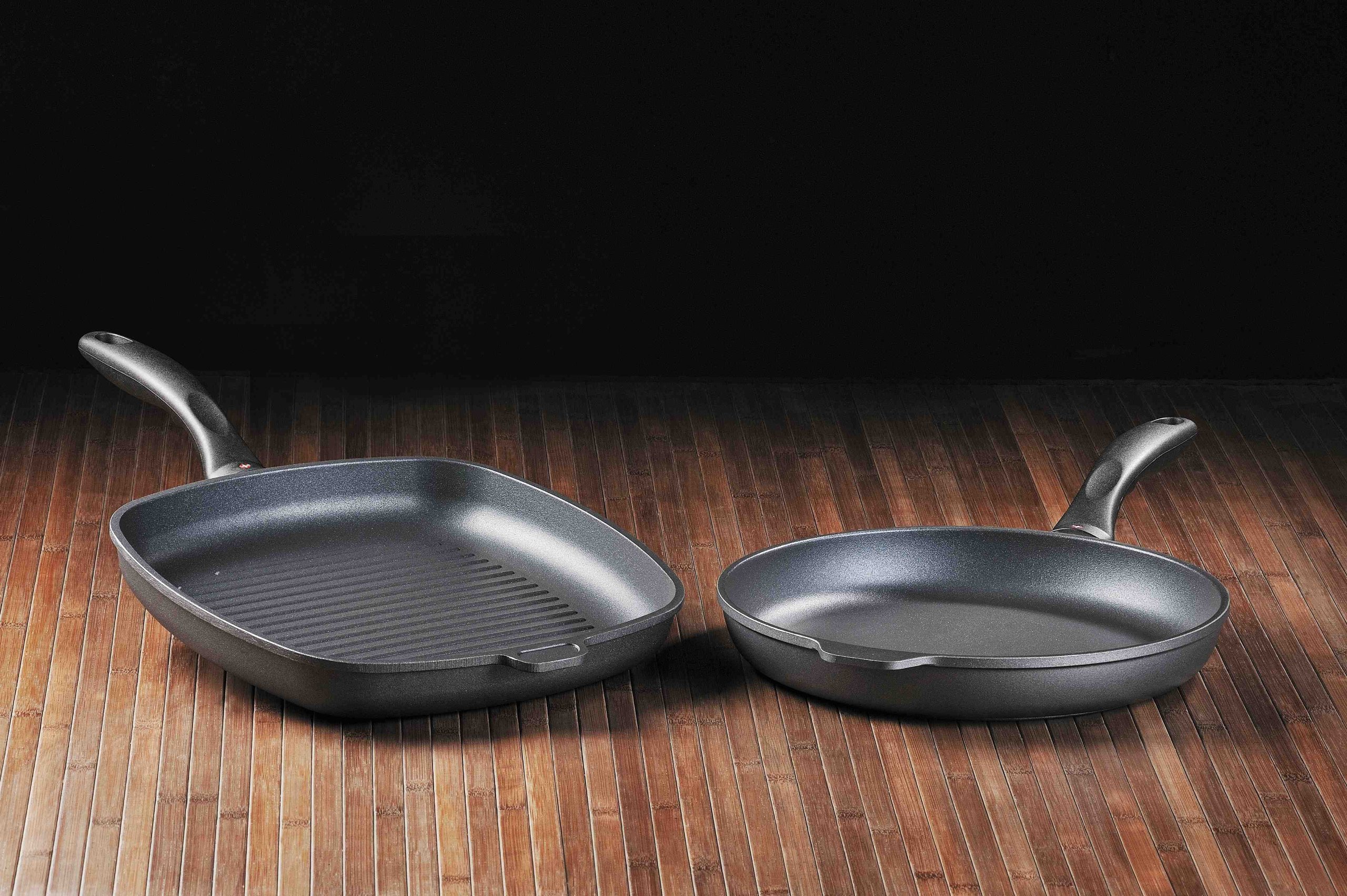 Premium Swiss Diamond 2-Piece Nonstick Fry Pan & Grill Pan Set - Diamond Reinforced Coating, Oven & Dishwasher Safe Cookware (Gray) - Perfect for Searing, Grilling & Everyday Cooking