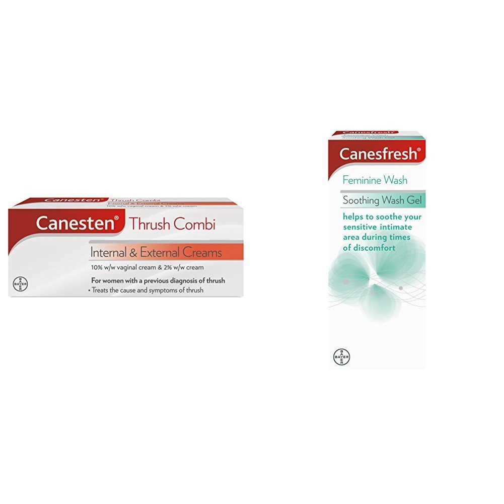 Canesten Thrush Internal & External Cream Combo with Canesfresh Soothing Wash Gel - 2-in-1 Yeast Infection Treatment for Women - Relieves Itching & Discomfort - Ideal for Daily Feminine Hygiene & Intimate Care