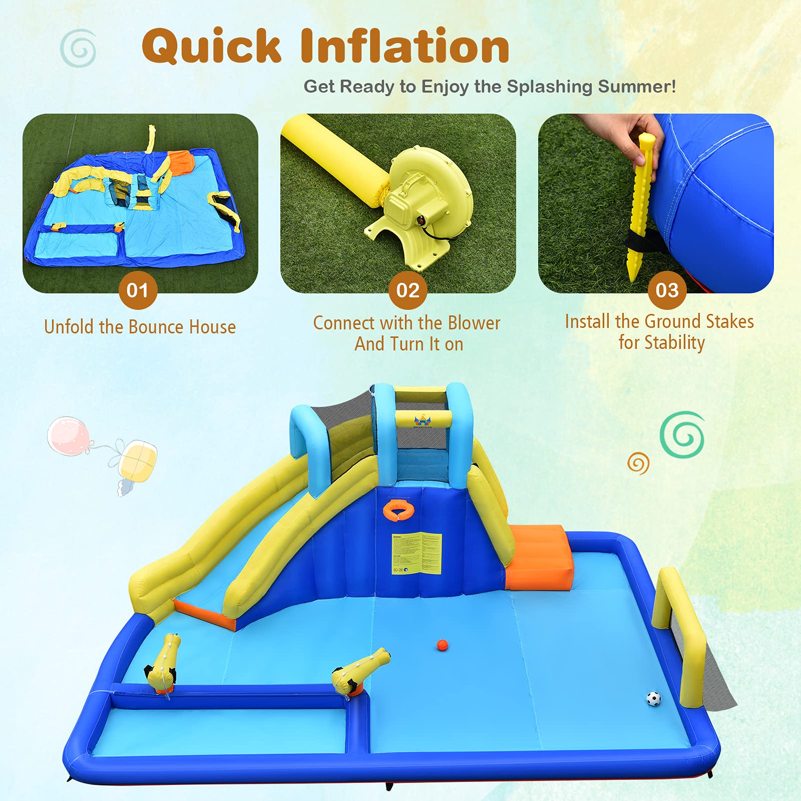 BOUNTECH 17x12FT Inflatable Water Slides for Kids - Giant Outdoor Water Park with Splash Pool, Dual Water Cannons & Soccer Game - Blow Up Bounce House for Backyard Parties, Summer Fun & Birthday Gifts (Perfect for Family Gatherings, Pool Parties & Outdoor Playtime)