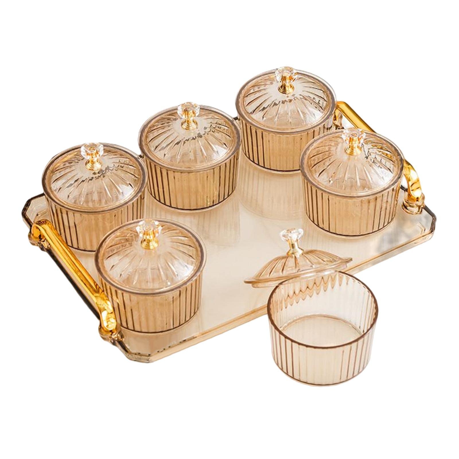 MERIGLARE 6-Bowl Glass Serving Platter with Lids - Snack & Dessert Tray for Parties
