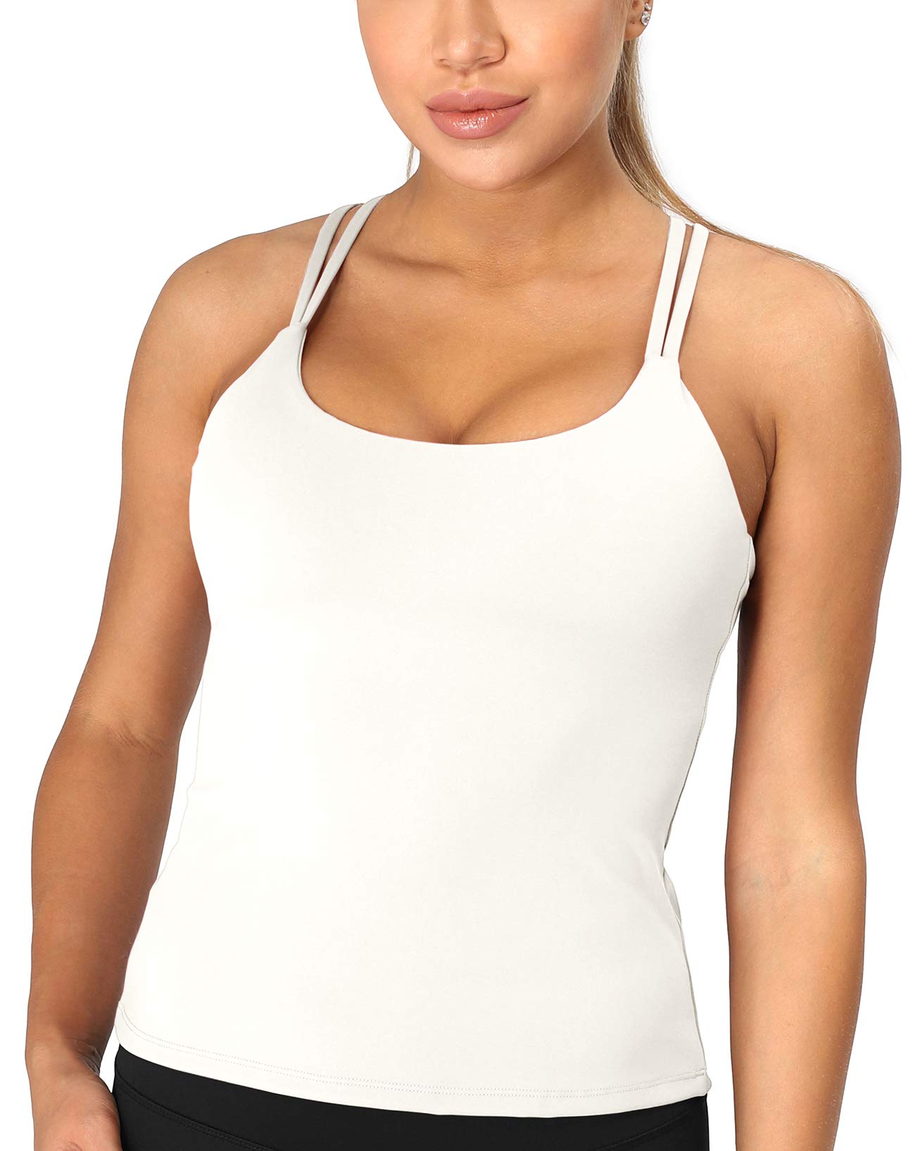 Icyzone Women's Padded Workout Tank Top - Strappy Yoga Crop Top with Built-in Bra 2-in-1 | Gym, Yoga & Running Activewear