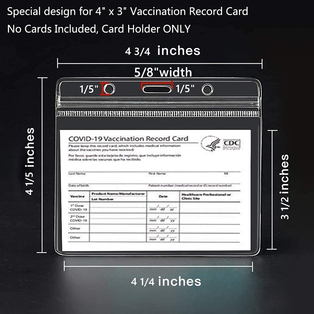 **12 Pack CDC Vaccination Card Protectors - Vinyl Plastic Sleeve with 3 Lanyard Slots for Travel, Events & Daily Use - Waterproof & Durable Covid Vaccine Card Holder**    (使用场景: Perfect for travel, concerts, schools, workplaces, and everyday protection of your vaccination records.)
