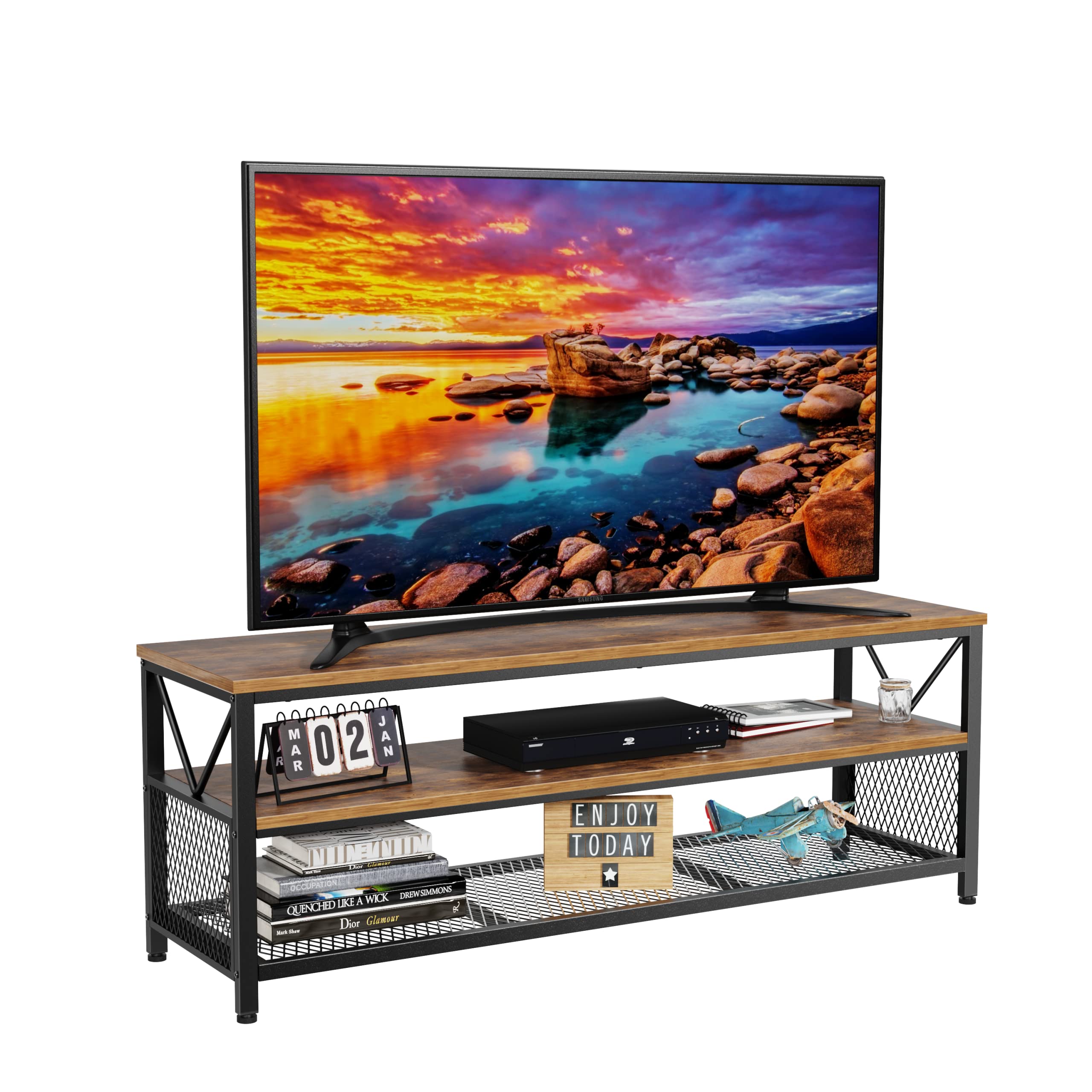 NOBLEWELL 60 Inch TV Stand with Storage - 3-Tier Wooden Entertainment Center & Media Console for Living Room, Bedroom, Home Theater - Perfect for Organizing TV, Gaming Consoles & Media Devices