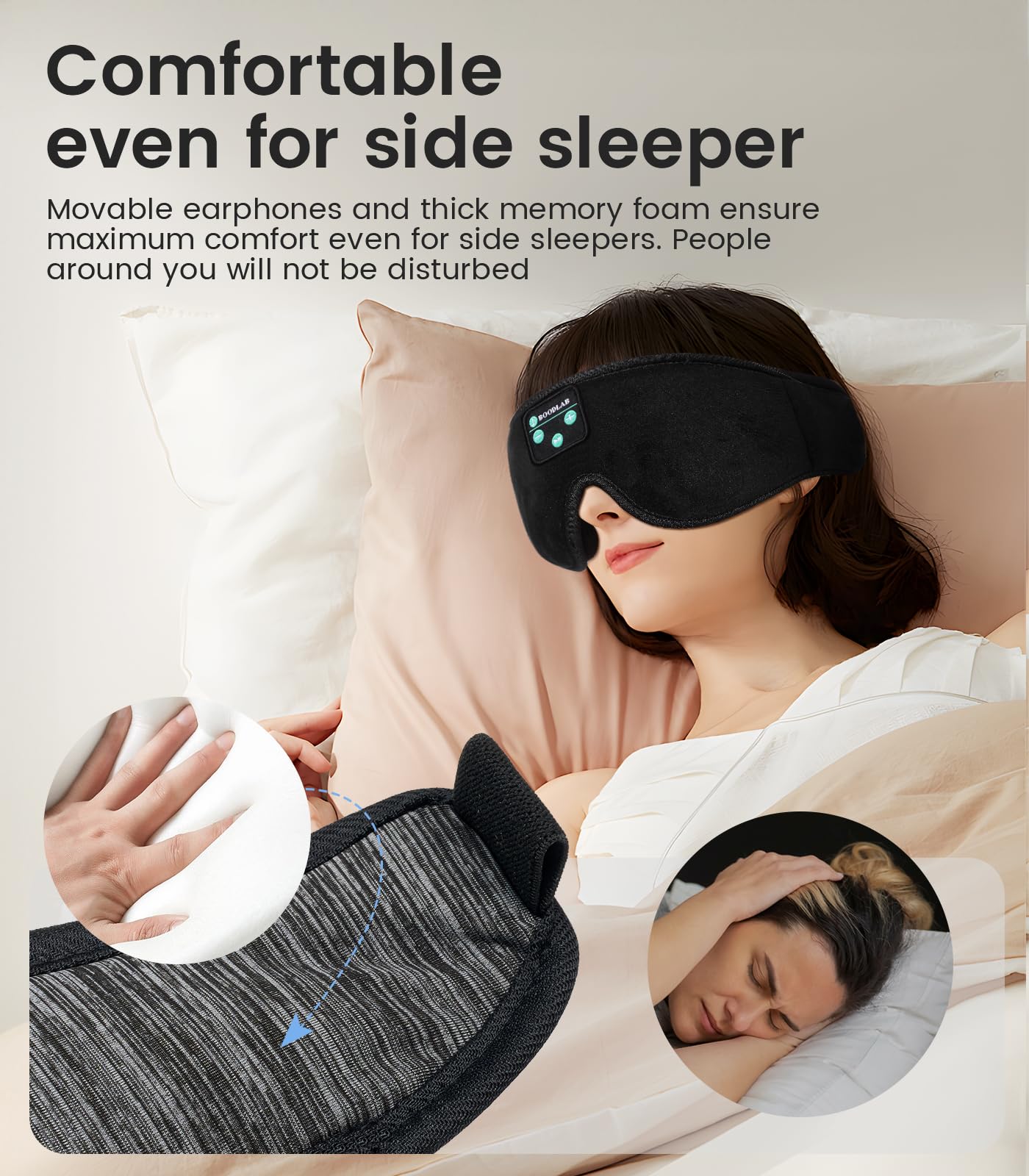 Wireless Bluetooth Sleep Mask with Built-in Headphones, Adjustable Stereo Speakers & Microphone - Comfortable Eye Mask for Sleeping, Meditation & Travel - Perfect Gift for Women, Men & Insomnia Relief