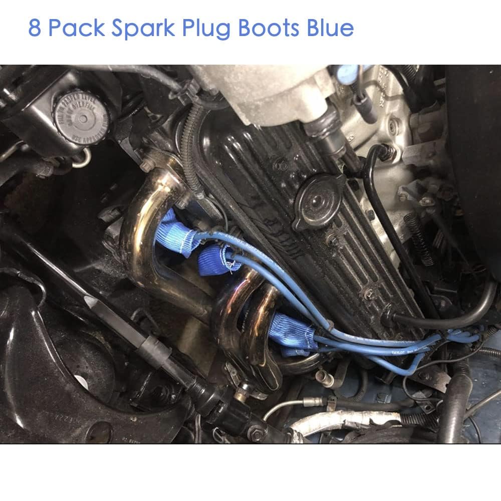 High Temp Spark Plug Wire Heat Shield Sleeve - 2500°F Protection, 8-Pack (Blue) | Durable Engine Wire Cover for Racing, Off-Road & Performance Vehicles
