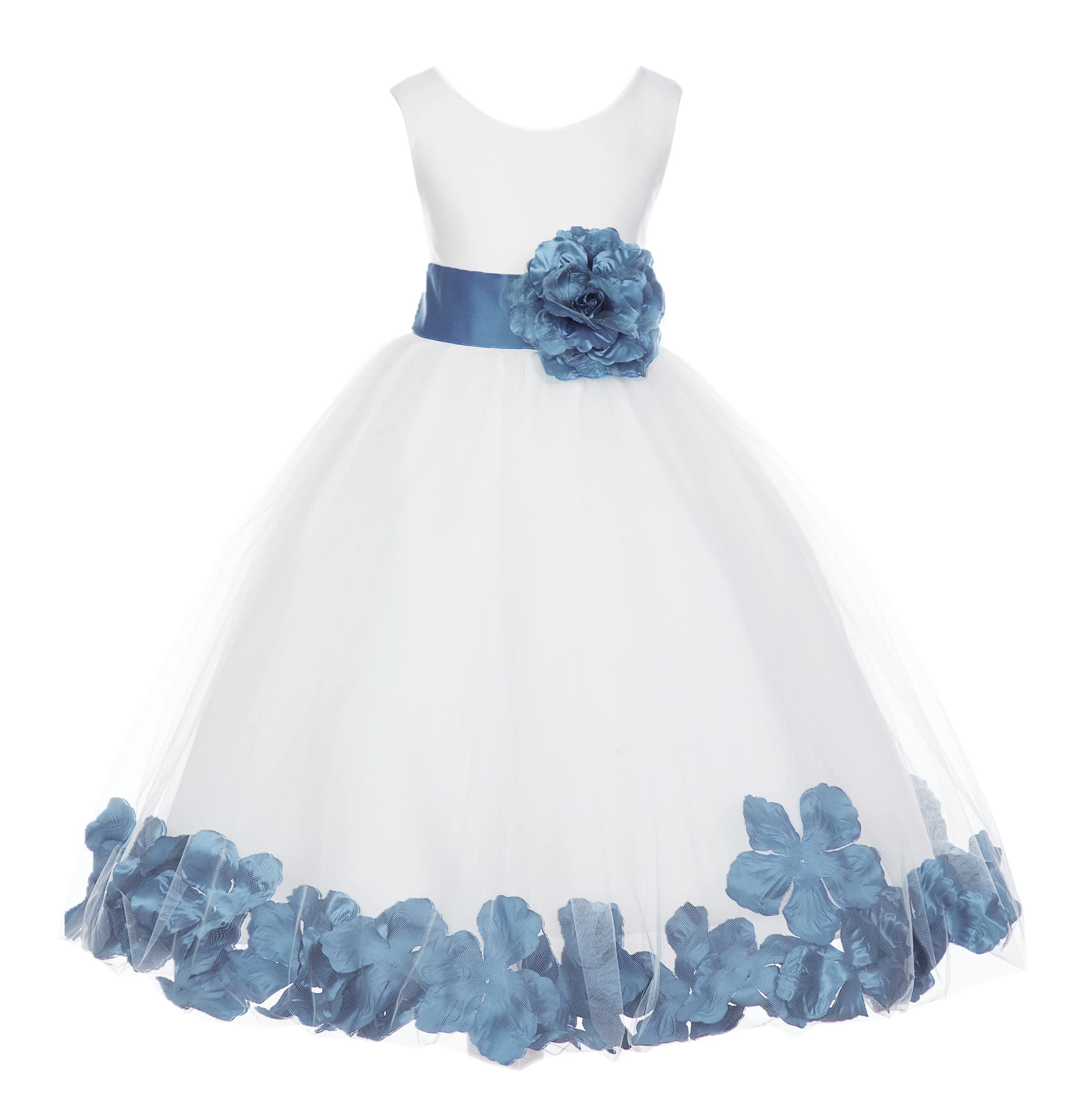 White Tulle Rose Petals Flower Girl Dress - Elegant Christening Gown for Baby Girls (Size 6) | Perfect for Weddings, Baptisms & Special Occasions