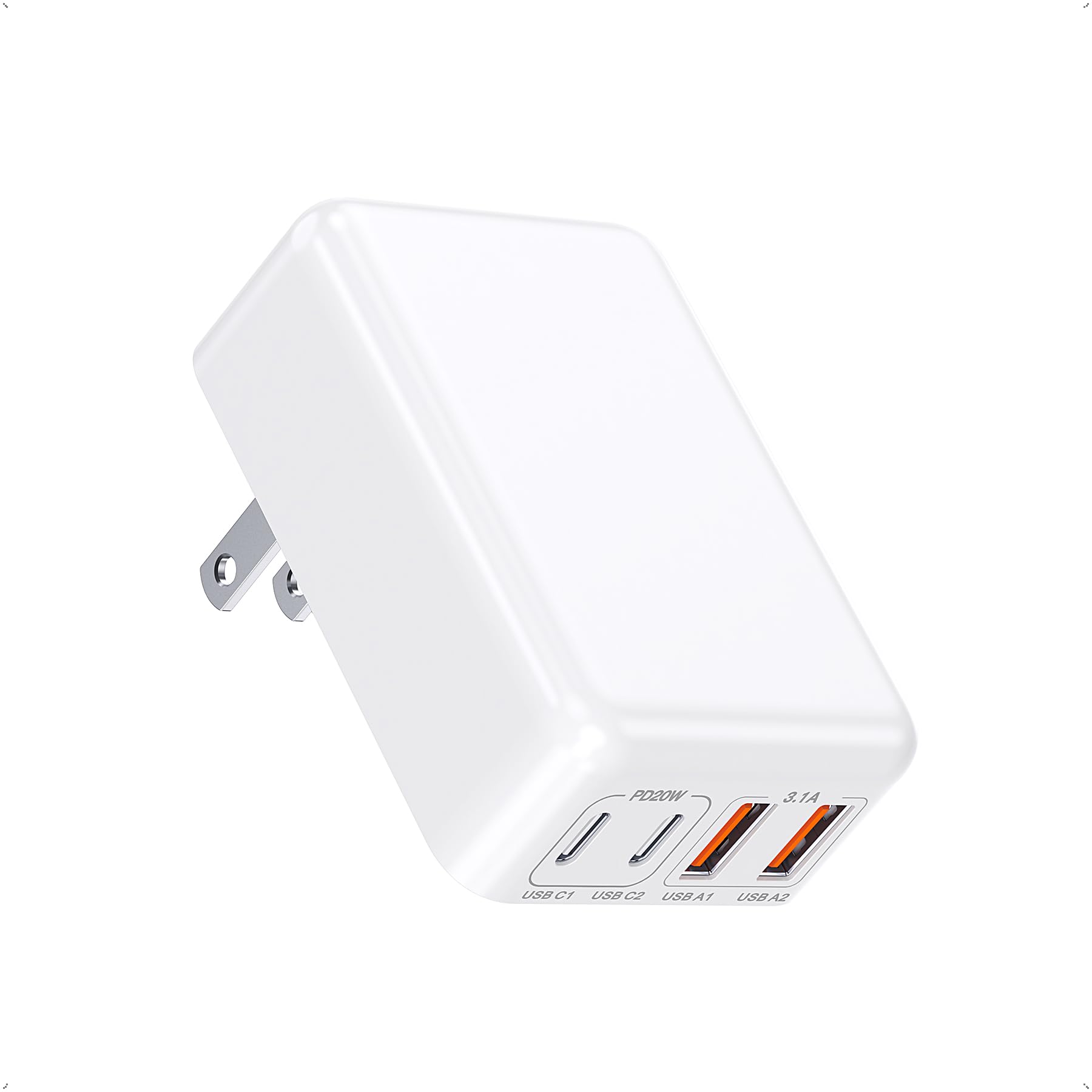 40W USB C Wall Charger with PD3.0 Fast Charging - Compact Foldable Plug Multi-Port Power Adapter for iPhone 16/15/14/13, Samsung Galaxy S23/S22, AirPods 4 & Apple Watch Ultra 2 - Perfect for Travel, Home & Office Use
