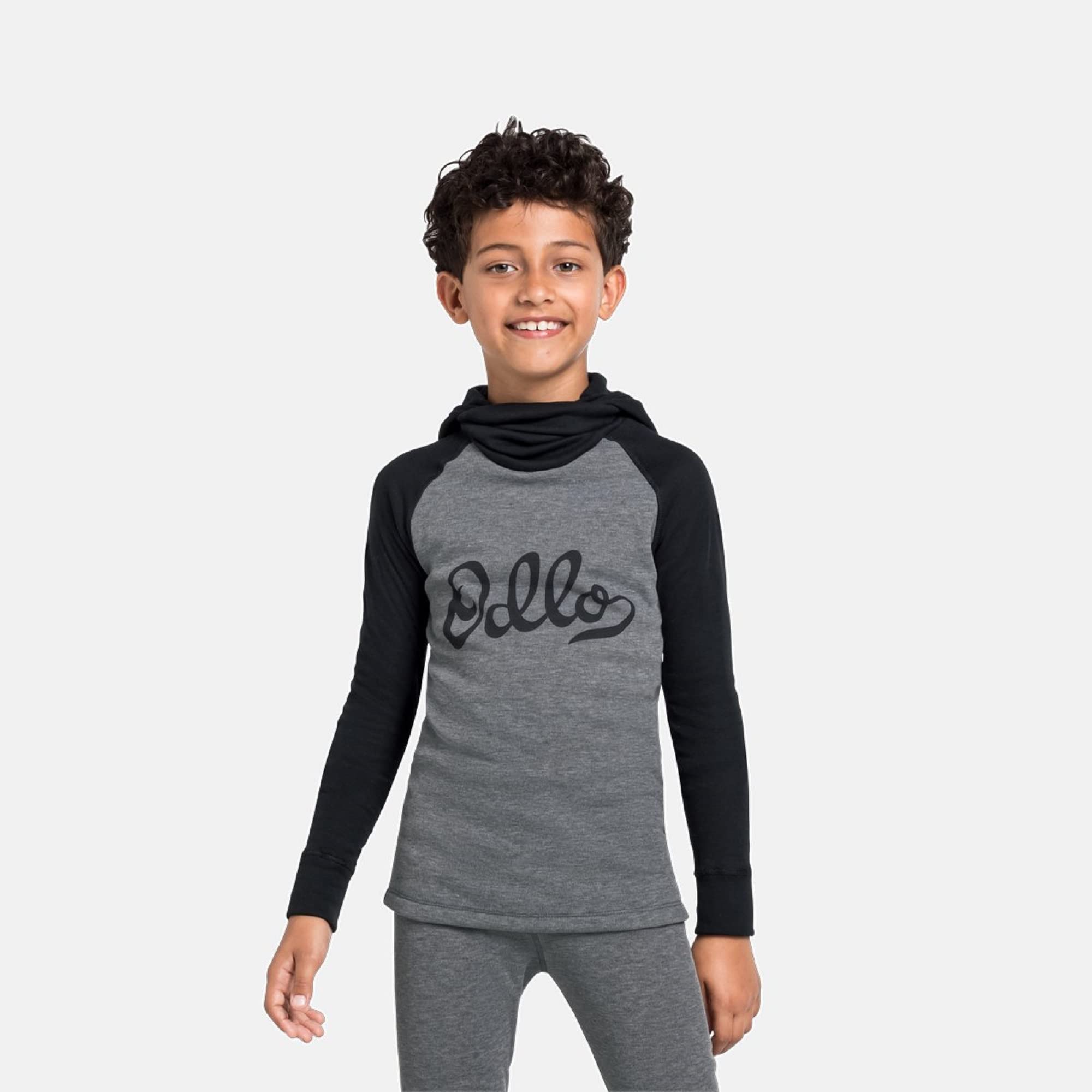 Odlo Kids' Eco-Friendly Thermal Baselayer Top with Built-in Face Mask - Warm Activewear for Winter Sports & Outdoor Play