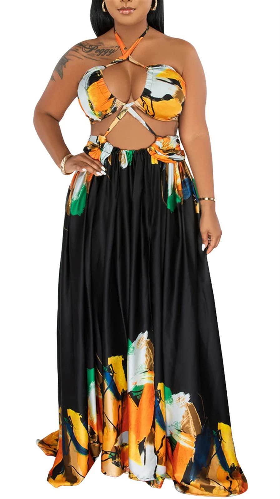 Bohemian Floral Print Maxi Dress for Women - Summer Flowy Halter Sling Long Sundress | Perfect for Beach Vacations, Music Festivals & Boho Chic Outfits