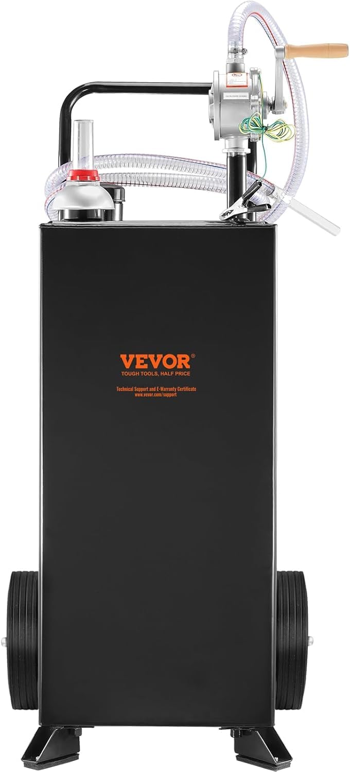 VEVOR 30 Gallon Portable Gas Caddy with Manual Pump - Heavy Duty Fuel Storage Tank for Gasoline & Diesel - 2-Wheel Design for Cars, ATVs, Lawn Mowers, Boats - Ideal for Garage, Farm & Outdoor Use