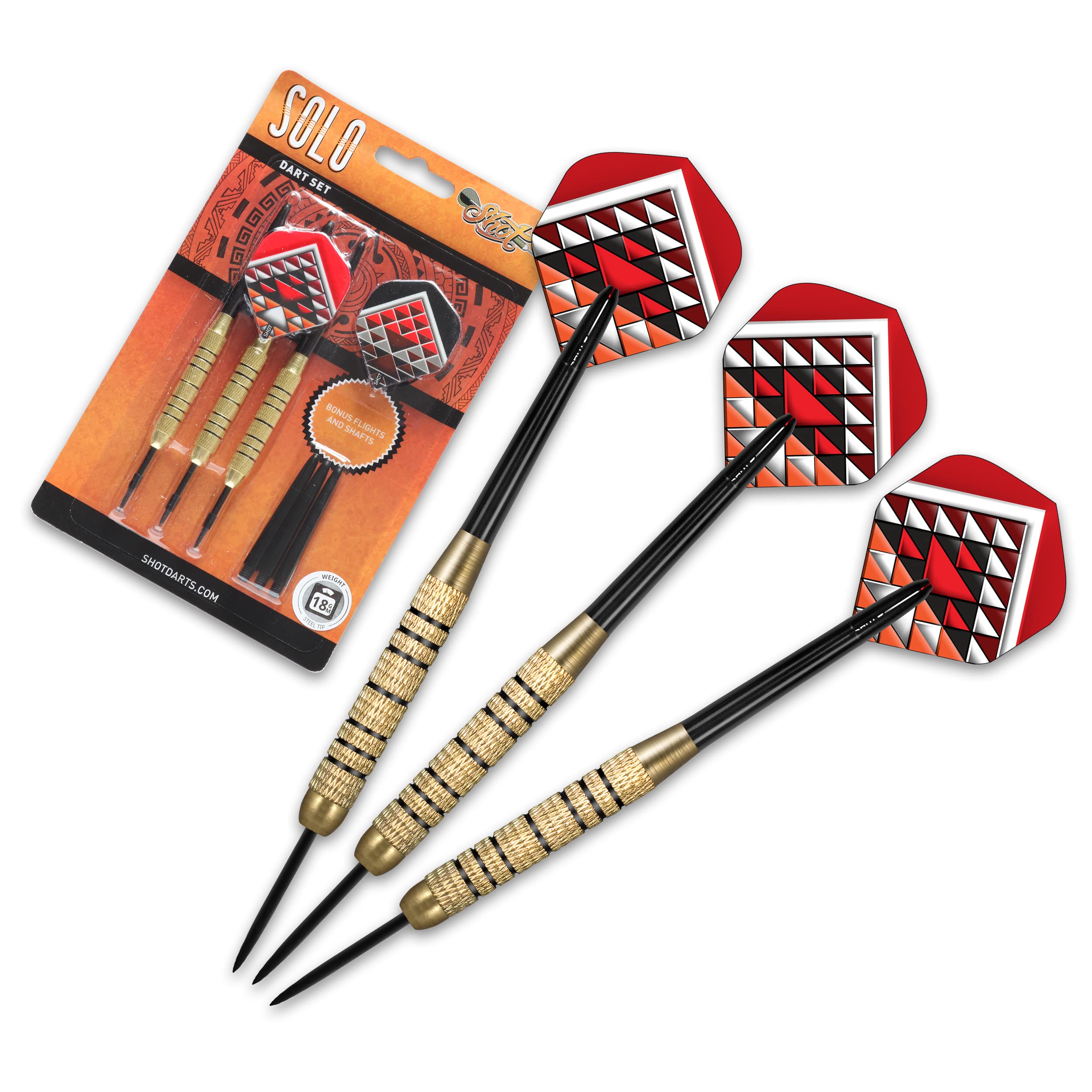 Shot! Darts Solo-Steel Tip Dart Set - 18g Brass Barrels for Professional Play | Perfect for Home, Bar & Tournament Dart Games