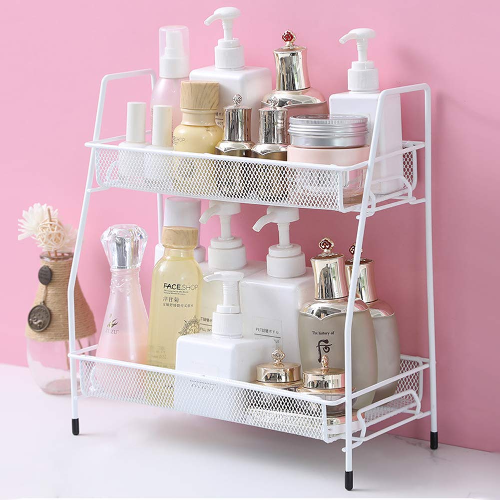 2-Tier Spice Rack Organizer - Countertop Kitchen & Bathroom Shelf for Spice Jars, Sauce Bottles & Can Storage (White) - Perfect for Pantry Organization, Countertop Display & Small Space Storage