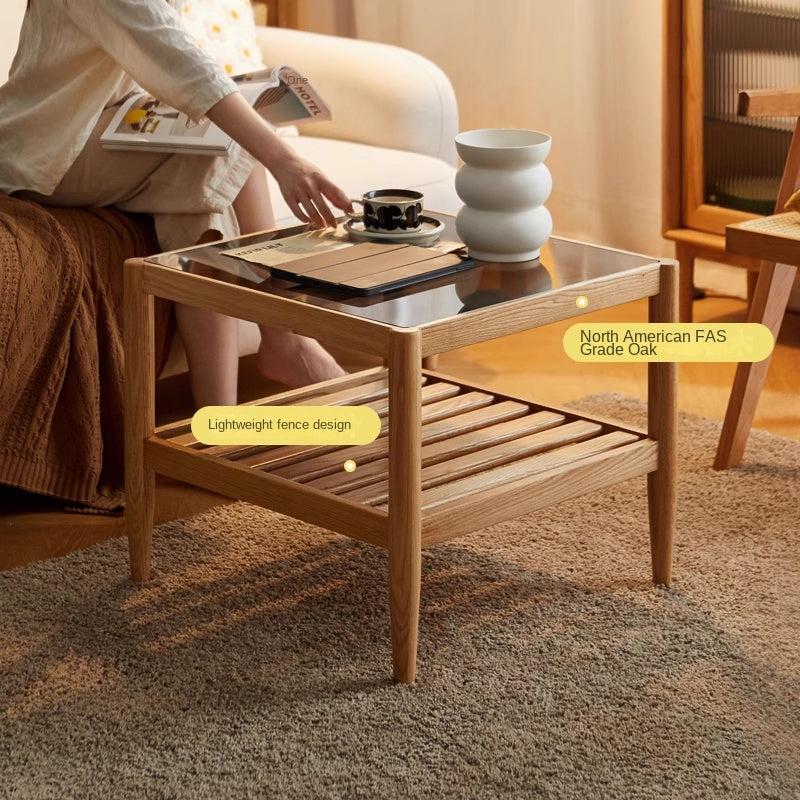 Modern Oak Solid Wood Nordic Glass Coffee Table - Minimalist Living Room Furniture for Small Spaces, Home Decor, and Cozy Gatherings