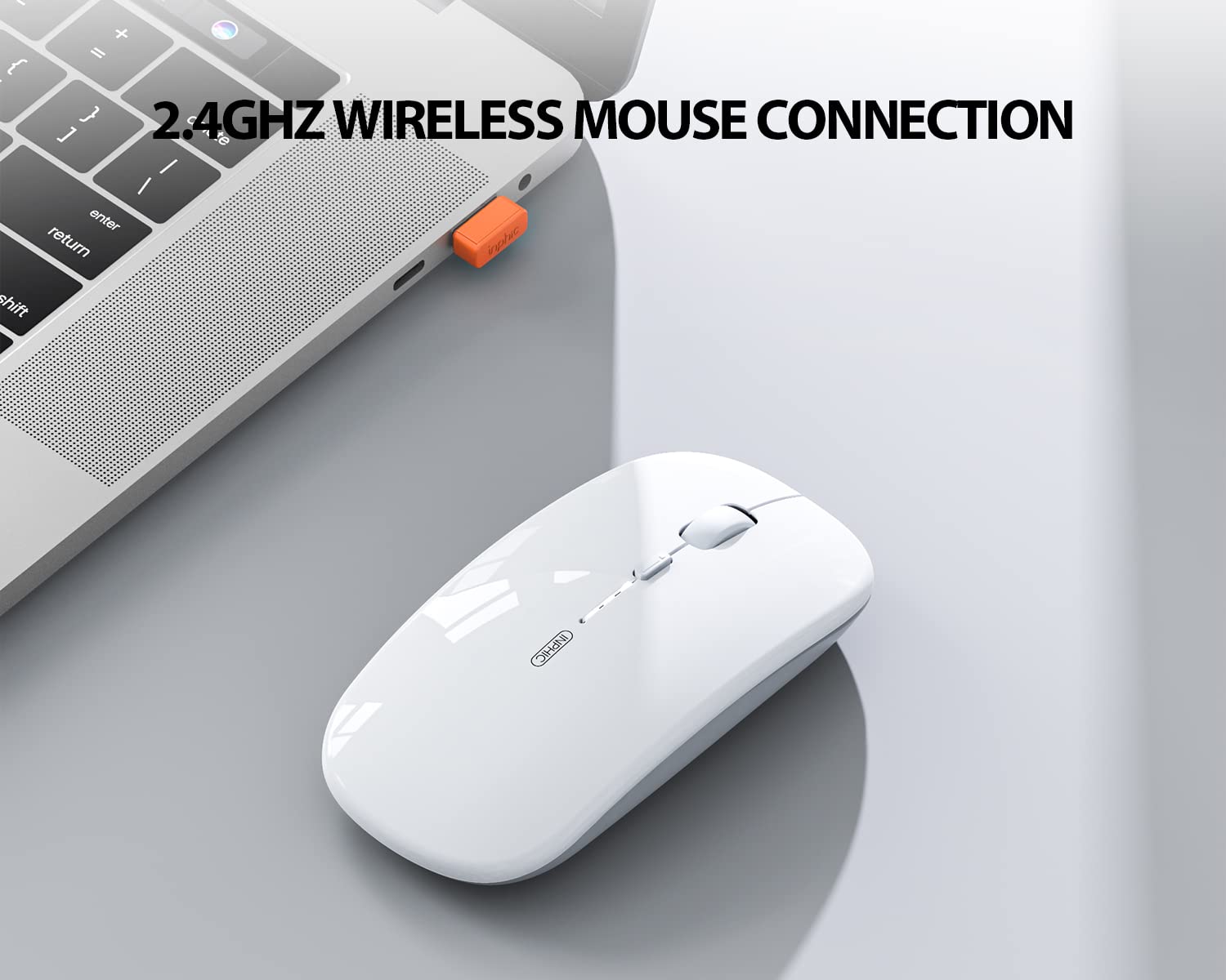 Rechargeable Ultra Thin Silent 2.4G Wireless Mouse with USB Receiver - 1600 DPI Cordless Mouse for Laptop, PC, Mac & Tablet - Battery Level Indicator - White | Perfect for Office Work, Gaming & Travel