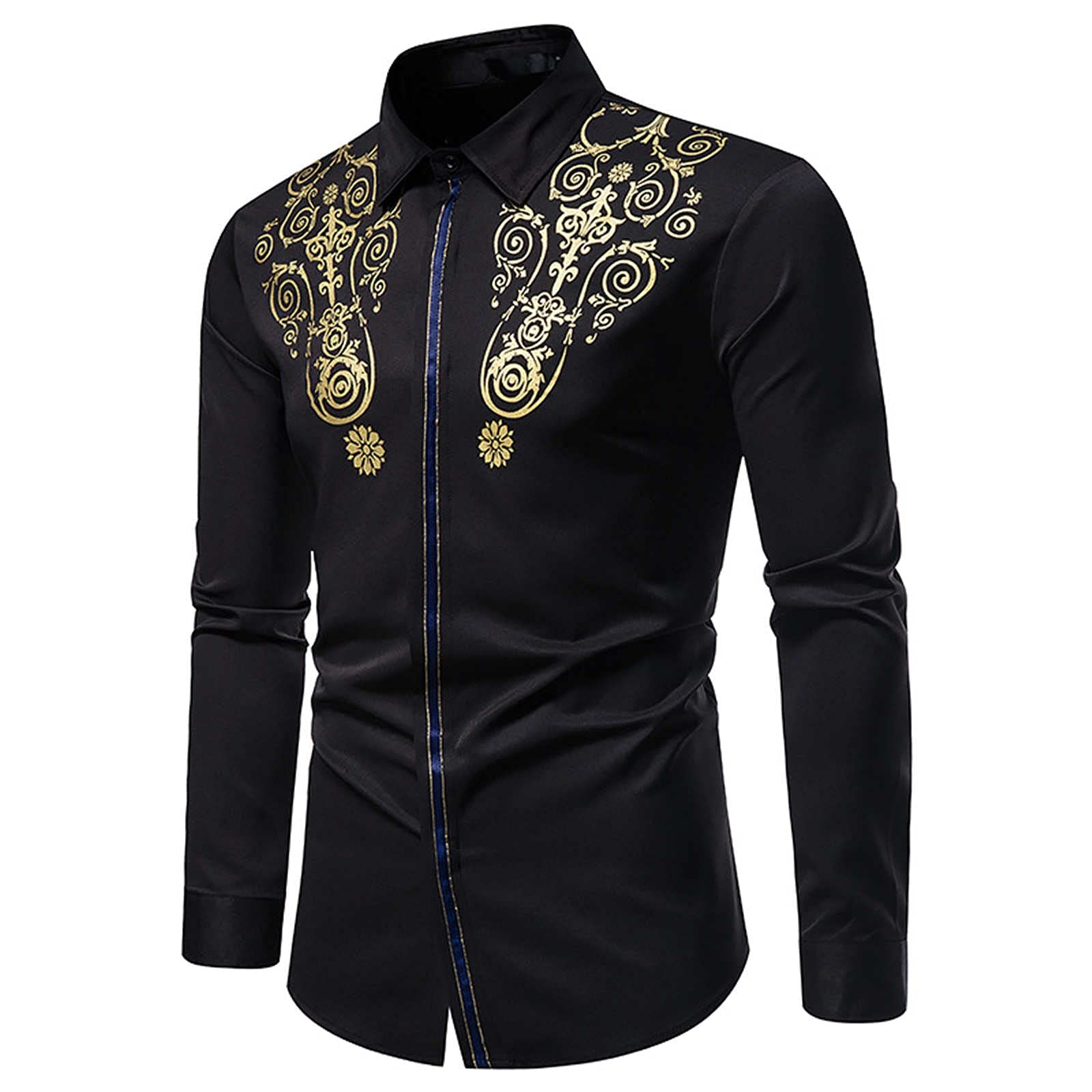 Men's Long-Sleeve Solid Dress Shirt with Lapel Control - Concealed Casual Fall Winter Business Formal Shirt (Black, XL) - Perfect for Office, Weddings & Professional Events