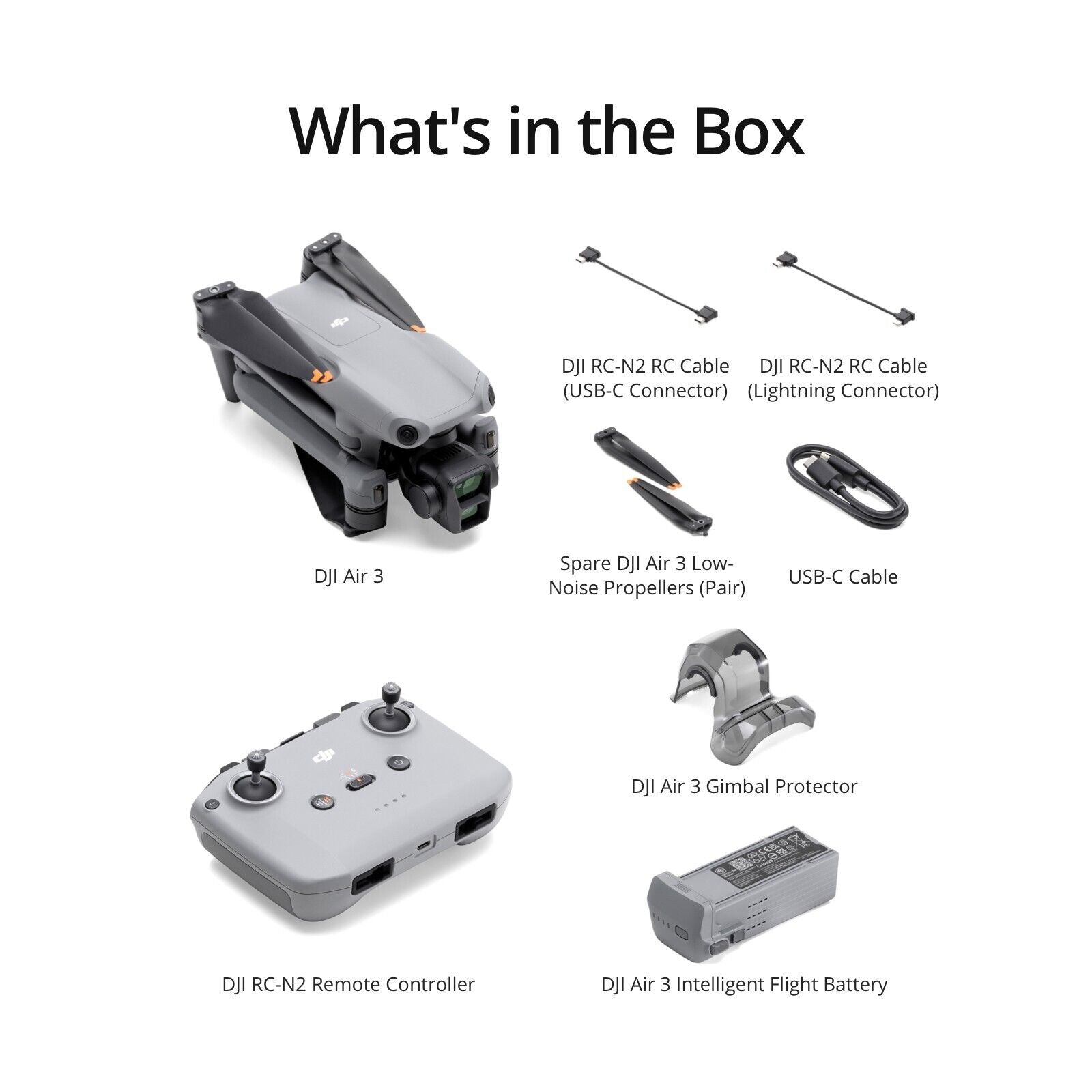 DJI Air 3 Drone with DJI RC N2 Controller - 4K Dual Camera, 46-Min Flight Time, Omnidirectional Obstacle Avoidance for Aerial Photography, Travel & Outdoor Adventures