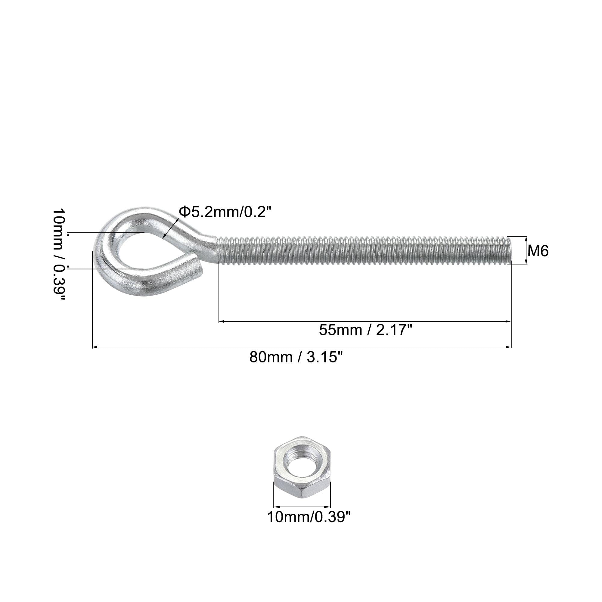 uxcell M6x60mm Eye Hooks Screws Bolts Kit - 5pcs Carbon Steel Hanger Eyelet Hooks with Hex Nuts for Metal Hook & Wood Terminal Ring Hooks - Perfect for Hanging Plants, Lights, and Heavy Duty Storage