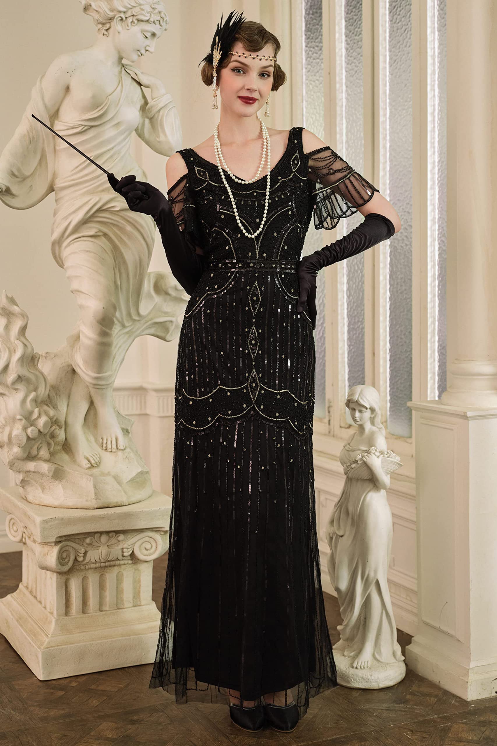 BABEYOND Women's Long V-Neck Party Dress with Multi-Layer Fringe - Elegant Evening Gown for Prom, Wedding Guest, Cocktail Party & Special Occasions