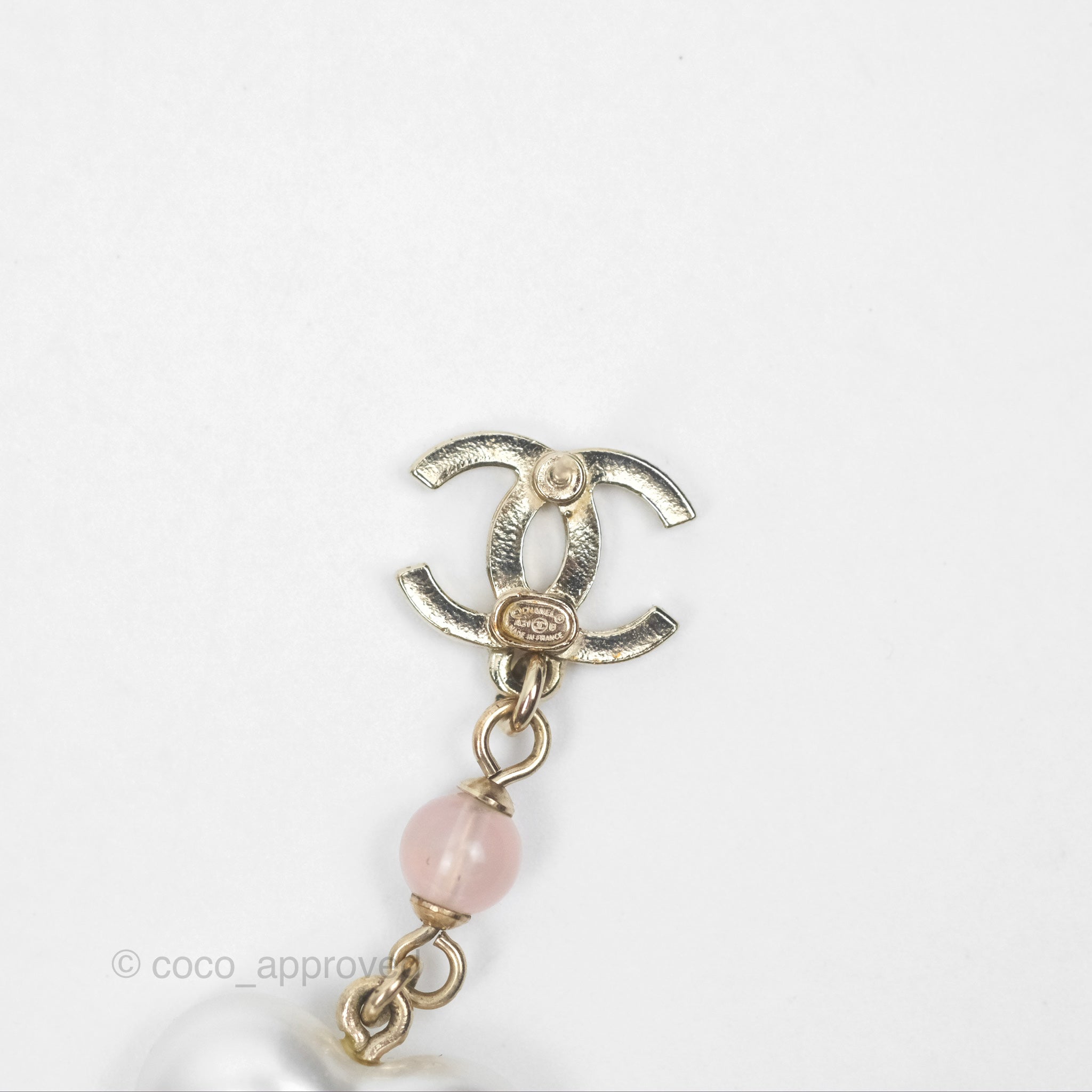 Chanel CC Pink Bead Heart Pearl Crystal Drop Earrings - Gold Tone 21B | Luxury Fashion Jewelry for Women, Perfect for Parties, Weddings & Special Occasions