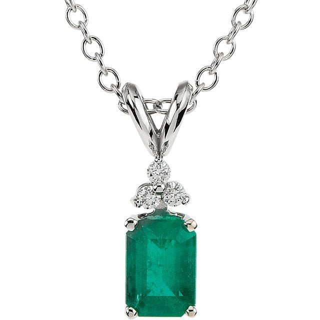 14K White Gold Emerald and Diamond 18