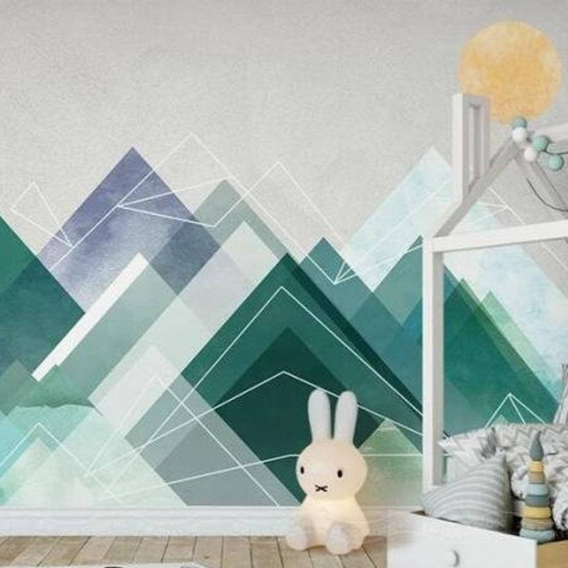 Abstract Mountains Kids Room Wallpaper - Waterproof Peel & Stick Wall Mural for Nursery, Bedroom & Playroom | Easy to Install & Remove | Perfect for Boys & Girls Room Decor