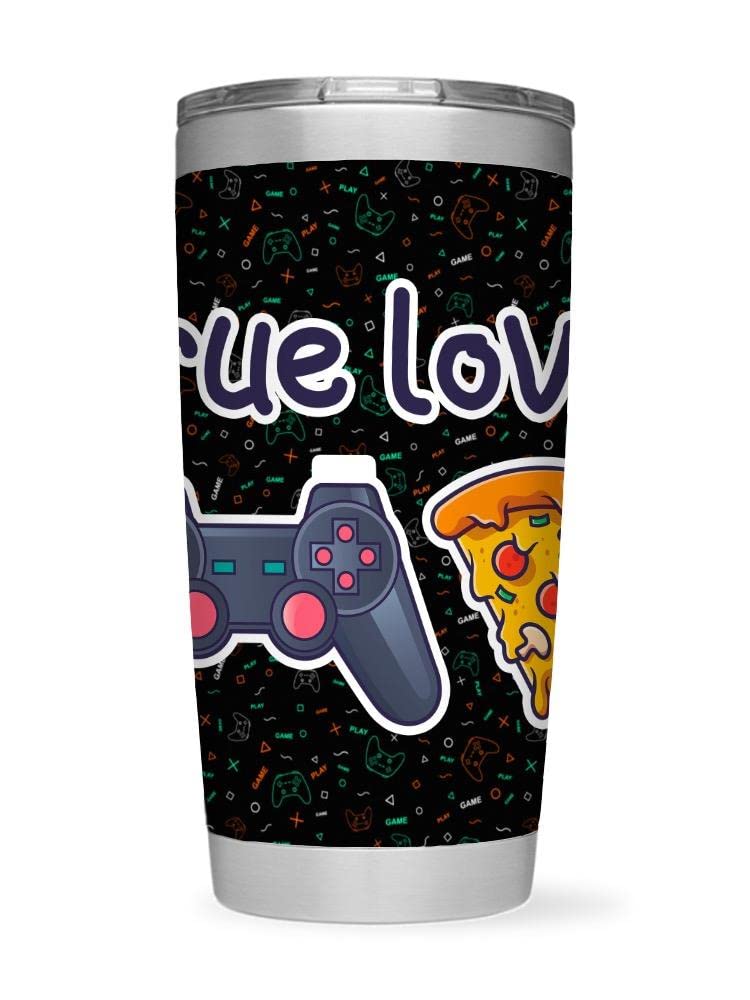 True Videogame Love Tumbler - Insulated Stainless Steel Travel Mug for Gamers - Perfect for Coffee, Tea & Cold Drinks at Home, Office or Gaming Sessions