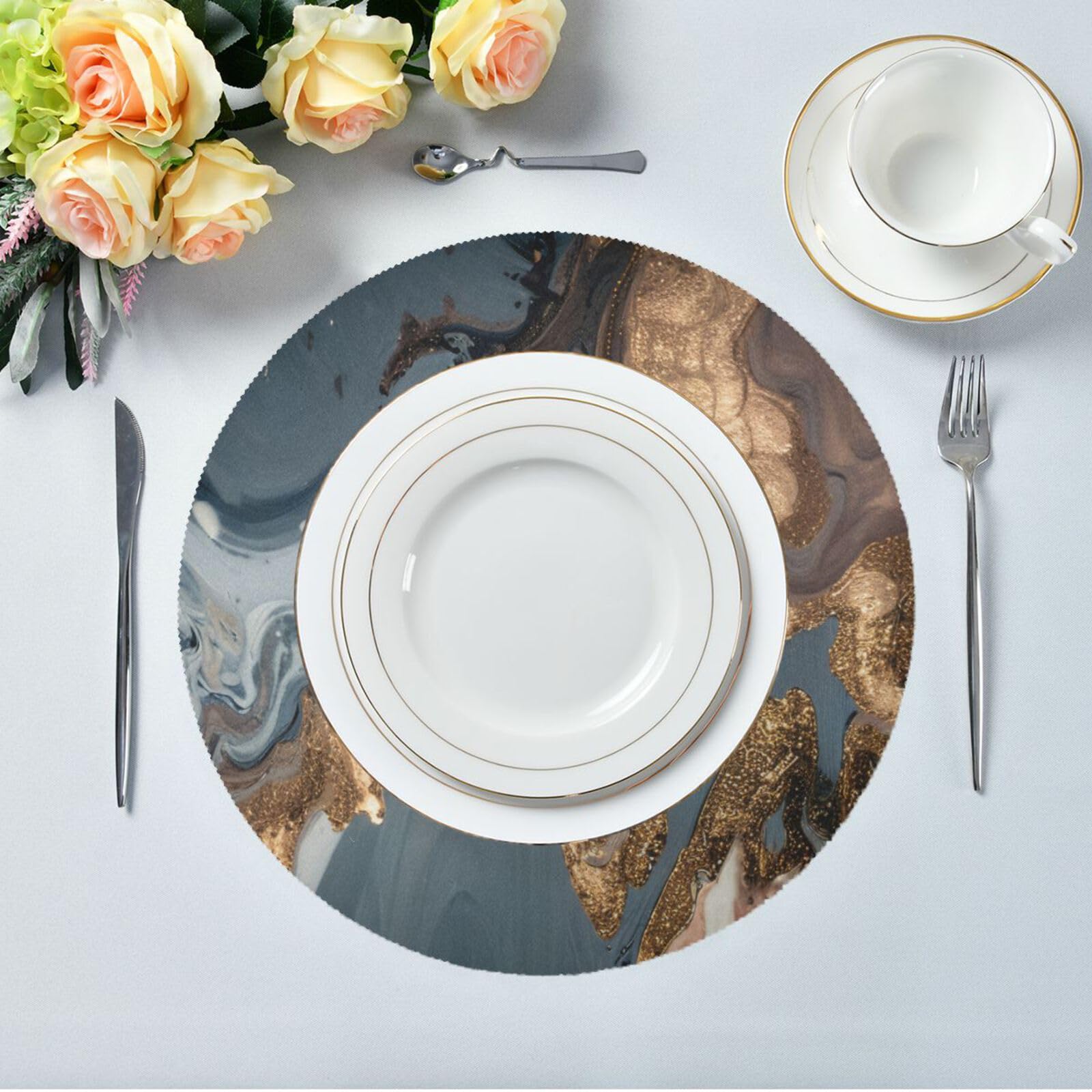 ATTX Round Placemats Set of 4 - Premium Marble Dining Table Mats for Kitchen & Restaurant Use - Elegant Circle Placemats for Everyday Meals & Dinner Parties