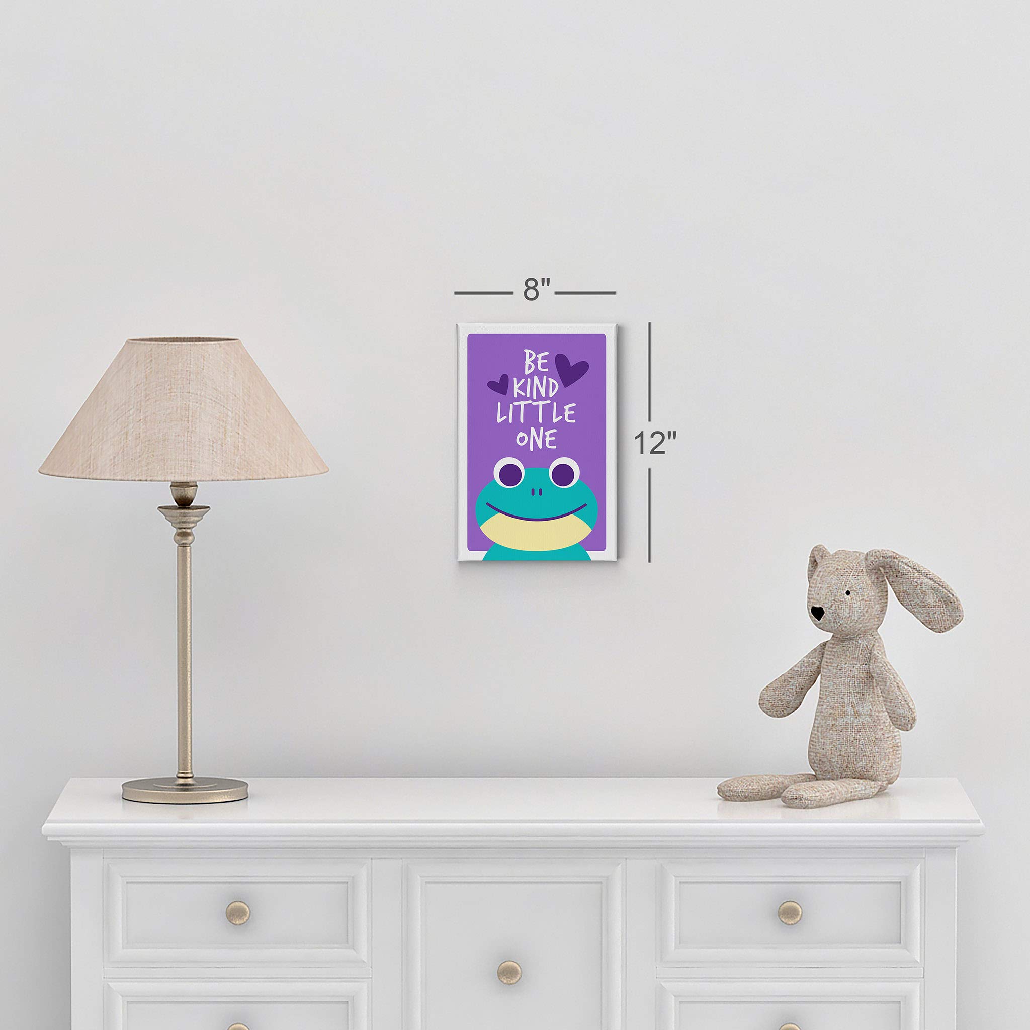 Frog Be Kind Little One Quote Wall Art - Purple Background Canvas Print 12x8 | Nursery Decor, Kids Room Decor, Baby Room Wall Art | Ready to Hang, Made in USA | Perfect for Nursery, Bedroom & Playroom Decorations