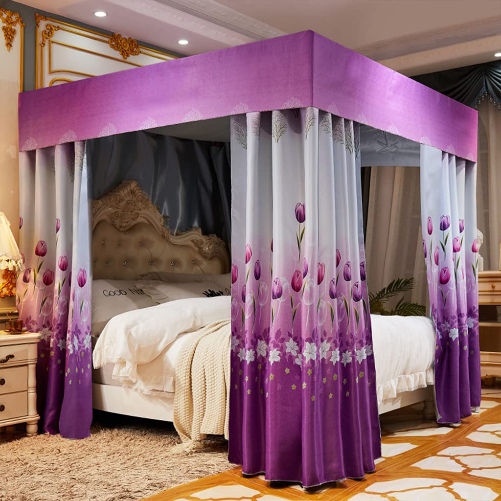 95% Lightproof 4 Corner Post Bed Canopy - Windproof Mosquito Net for Bedroom Decor | Perfect for Adults, Girls & Kids (Purple, Full Size) - Ideal for Privacy, Romantic Atmosphere & Insect Protection in Bedrooms, Dorms or Nursery Rooms
