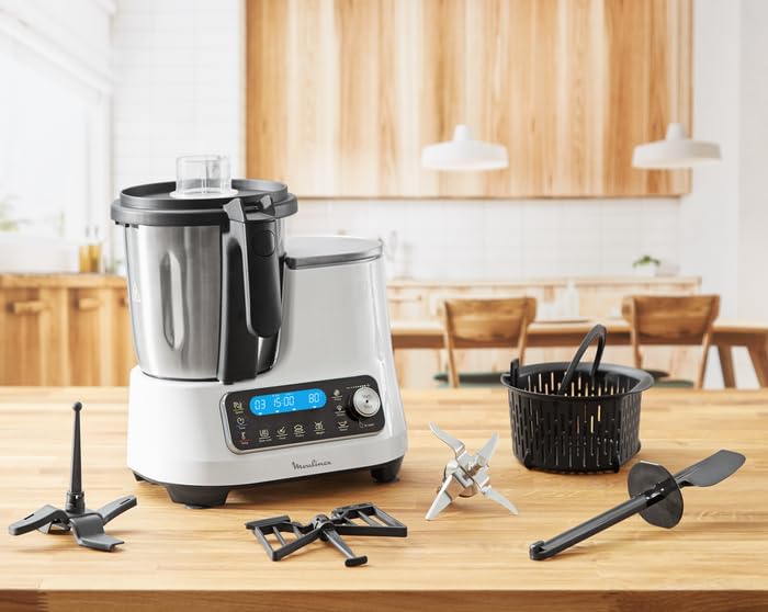 Moulinex ClickChef 3.6L Multifunctional Food Processor - 5 Automatic Programs, 5 Speeds, Timer Function, White - Perfect for Baking, Mixing & Meal Prep in Modern Kitchens
