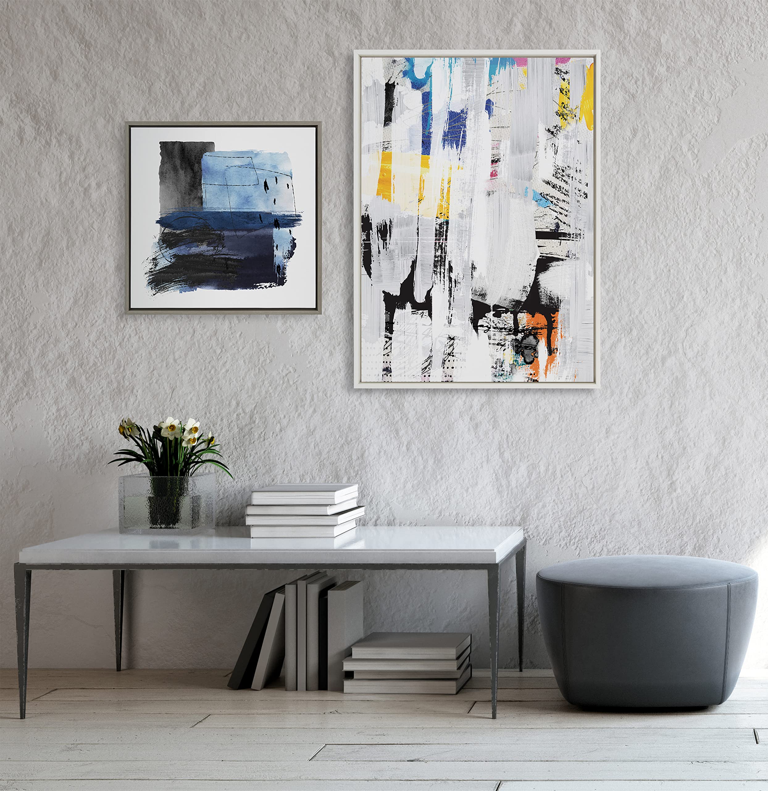Kate & Laurel Sylvie Street Art 2 Framed Canvas Wall Art by Nikki Chu - 28x38 Inch White Oversized Modern Abstract Painting - Perfect for Living Room, Bedroom & Office Décor