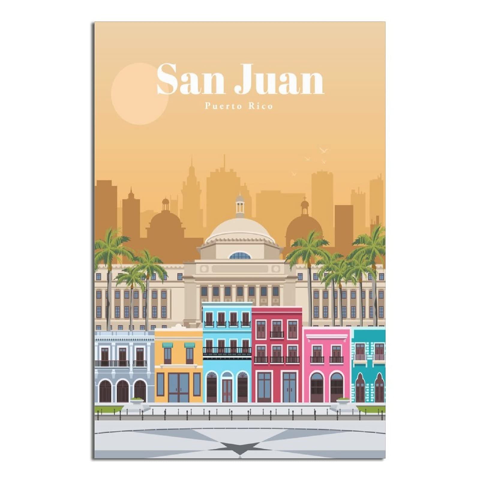 Vintage San Juan Puerto Rico Travel Posters - Square Canvas Wall Art for Living Room, Bedroom & Office - Modern Home Decor, Birthday Gift Idea - Perfect for Beach House, Travel Lover & Tropical Theme Decor
