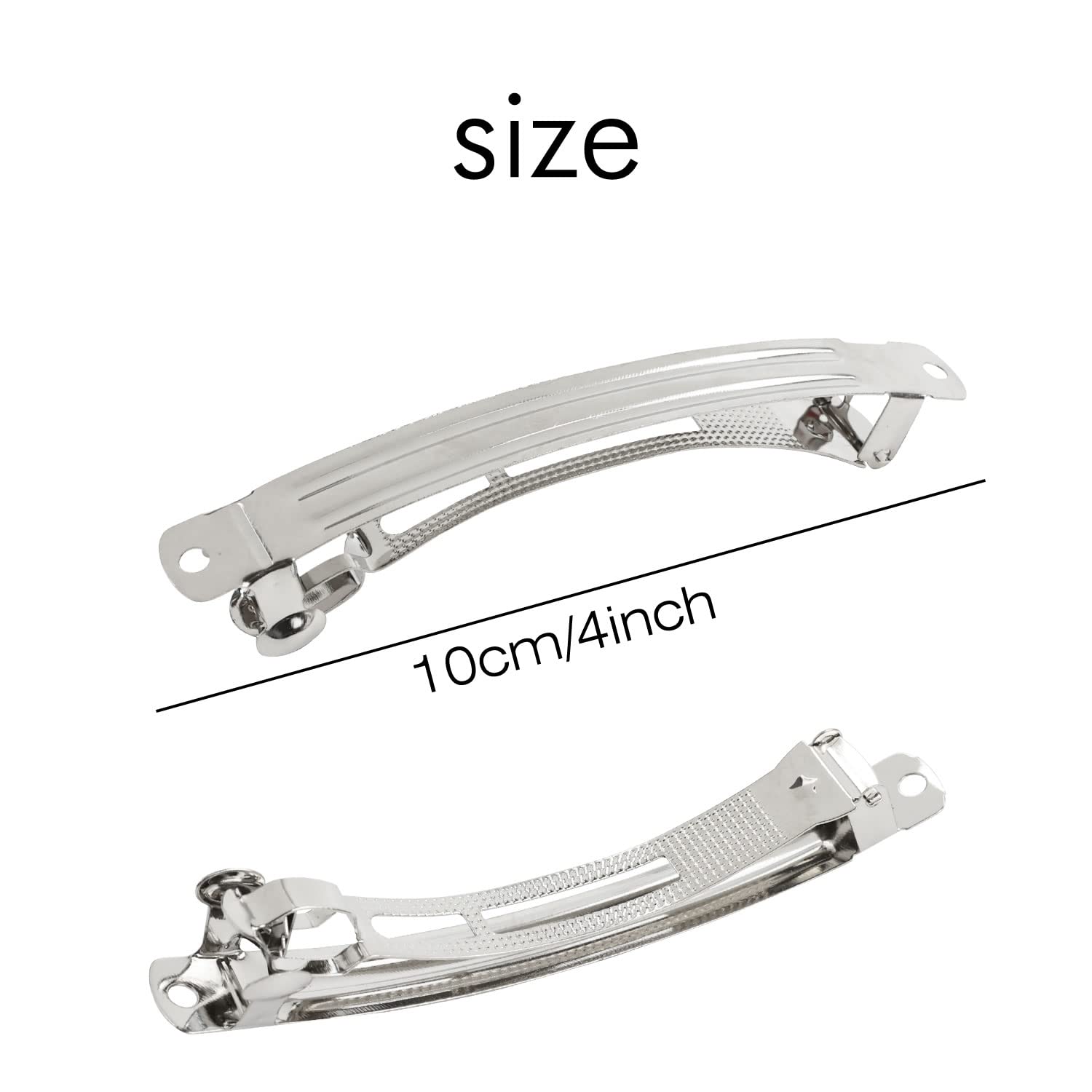Lawie 50 Pack 4 Inch Large Silver Blank Rectangle Metal French Barrette Hair Clips - 10cm DIY Craft Hair Accessories for Women & Girls - Perfect for Ponytails, Bows, Thick Hair & Hair Styling