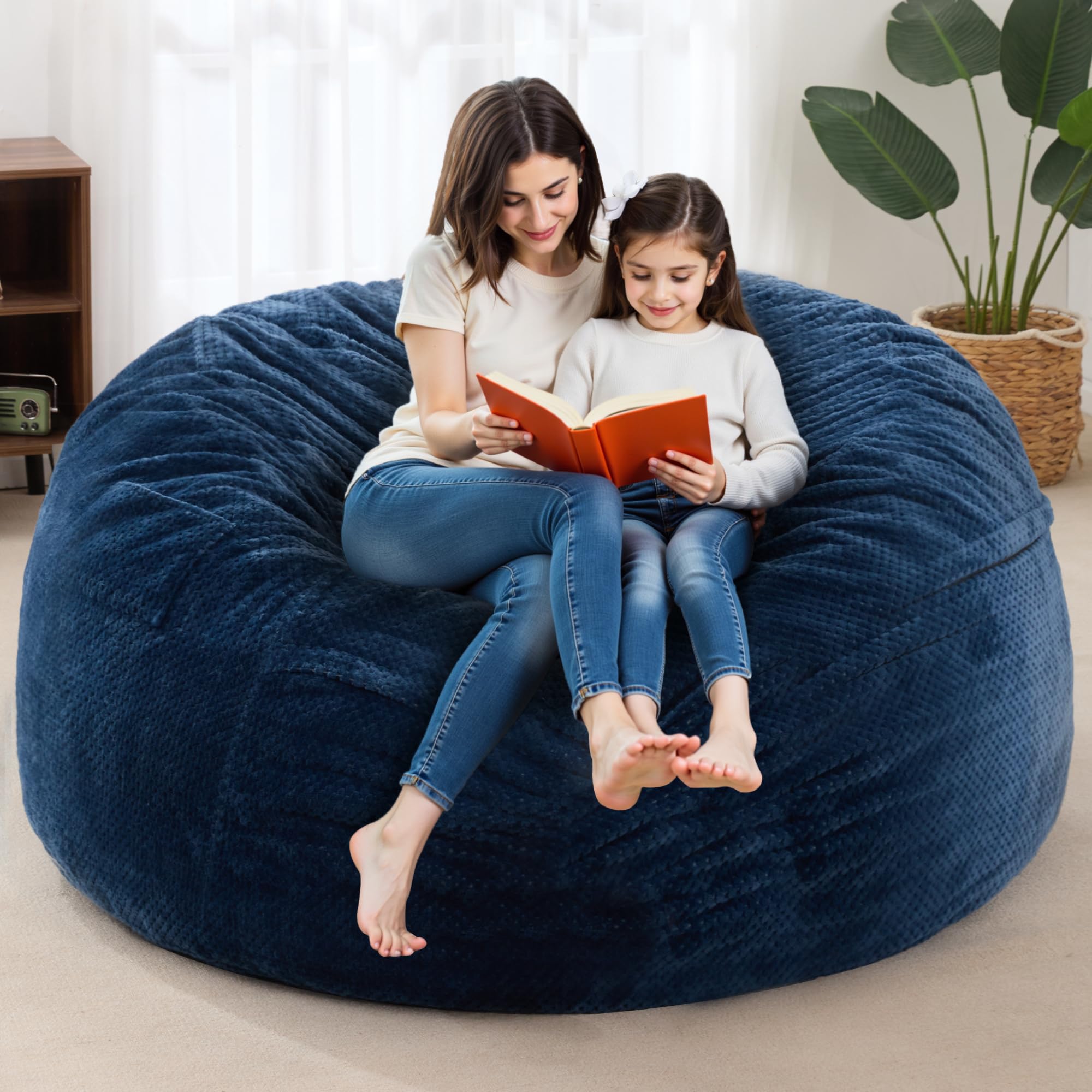 HABUTWAY Giant Bean Bag Chair with Washable Chenille Cover - Ultra Soft Convertible Bean Bag from Chair to Mattress - Huge Chenille Bean Bags for Adults, Couples & Family (Royal Full) - Perfect for Living Room, Bedroom, Game Room & Dorm Relaxation