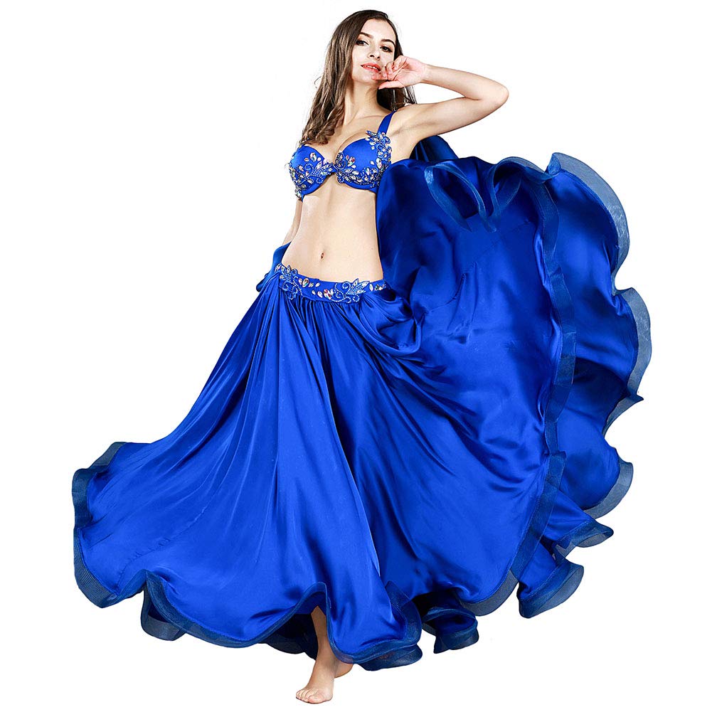 Royal Smeela Women's Belly Dance Costume Set - Sequined Skirt, Bra Top, Armbands & Flowing Shawl for Professional Performances & Dance Classes | Perfect for Stage Shows, Festivals & Cultural Events
