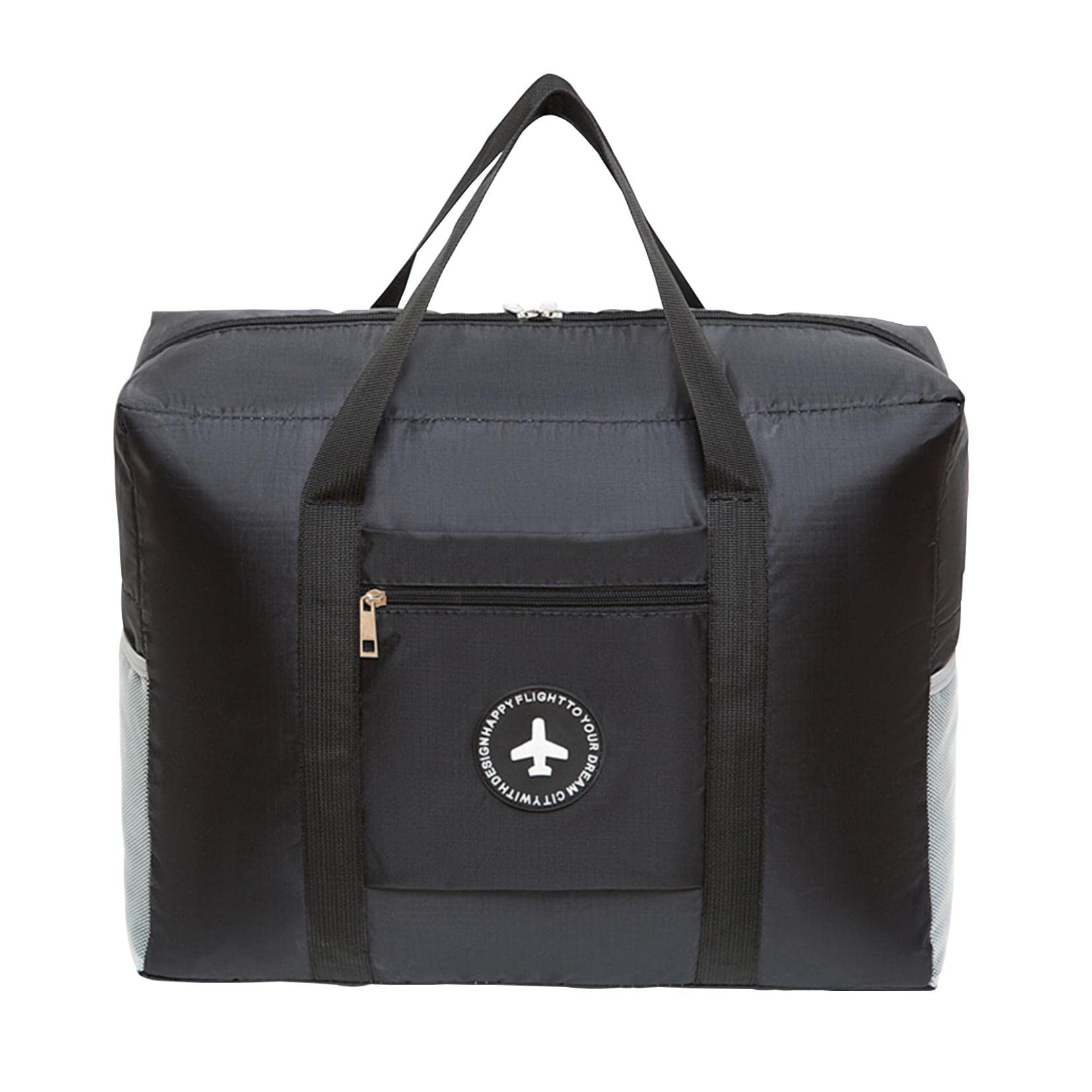Foldable Travel Duffel Bag - Waterproof Sports Tote Gym Bag with Shoulder Strap, Lightweight Luggage for Women, Fits Trolley Case - Perfect for Weekend Getaways, Gym Workouts & Business Trips (Black)