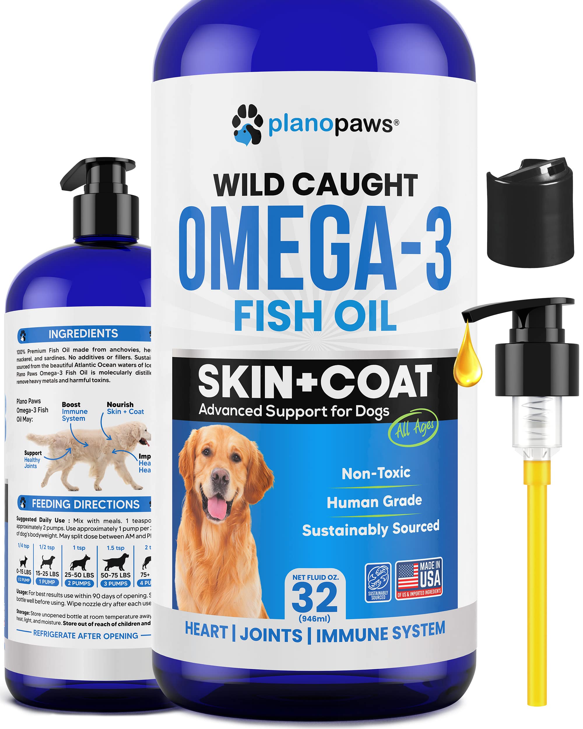 Premium Omega 3 Fish Oil for Dogs - Advanced Dog Supplement for Healthy Skin & Coat - Reduces Shedding & Itching - Supports Joint, Brain & Heart Health - Better Than Salmon Oil - Liquid Fish Oil for Daily Wellness - Perfect for Active Dogs & Senior Pets